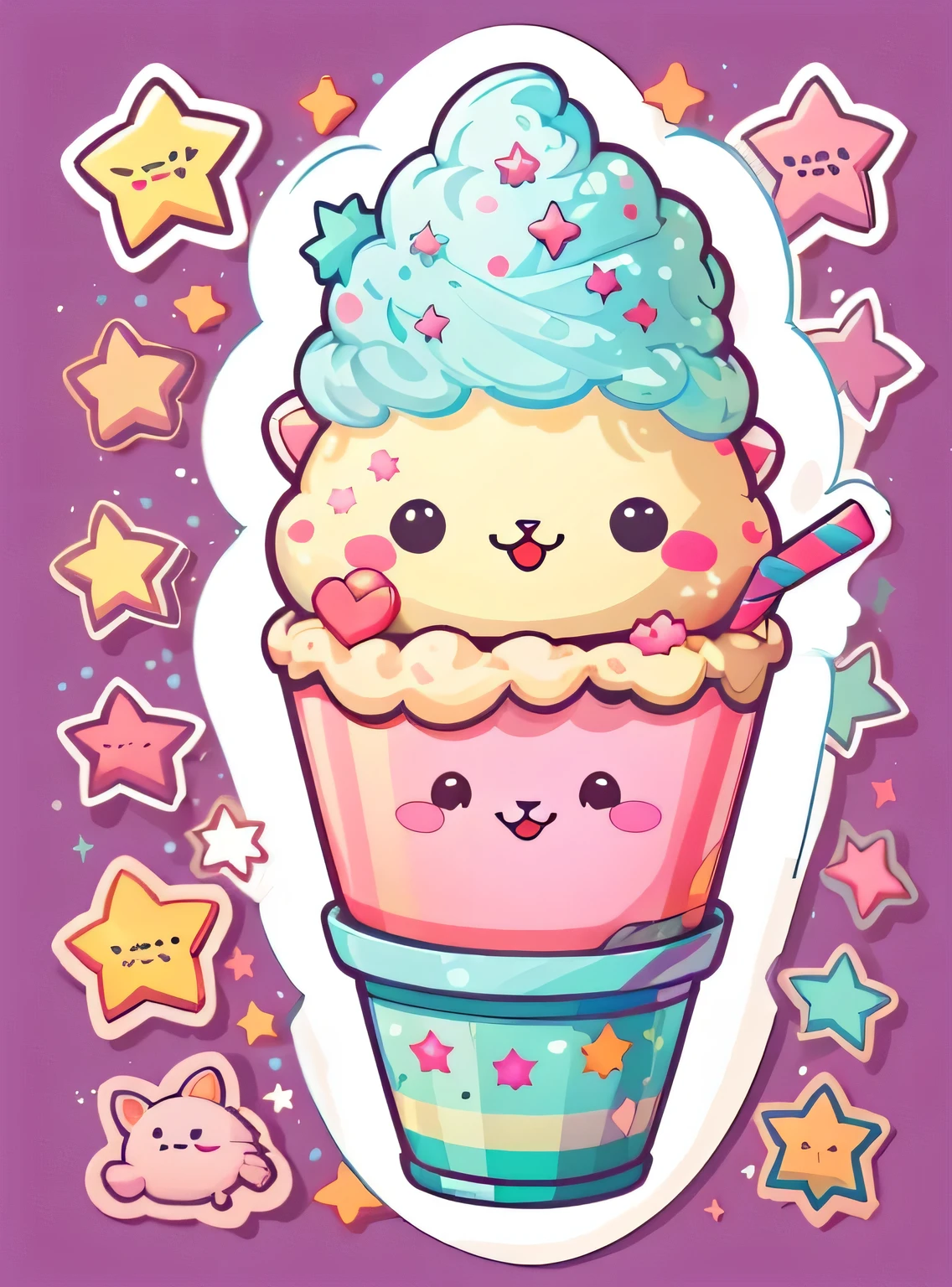 1 adesivo, adesivo, (Bonitinho, milkshake), estrelas, fundo rosa, sem fundo, fundo simples, minimum, Bonitinho, pequeno, cor pastel, estilo vetorial, sem gradiente,