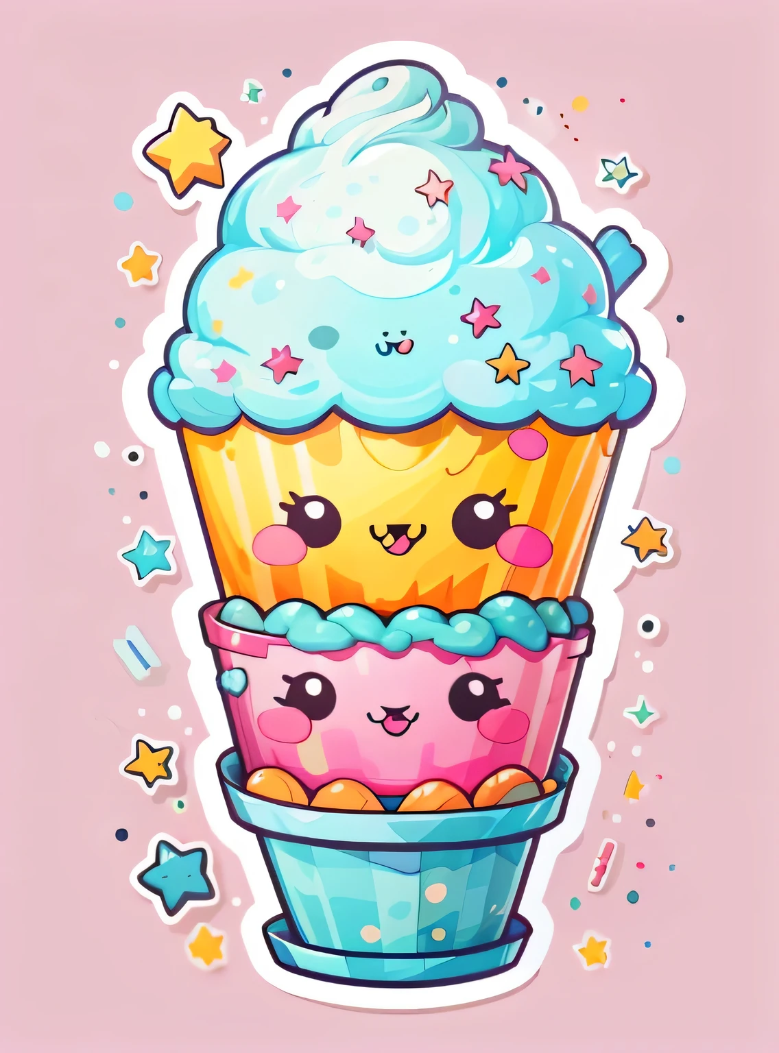1 adesivo, adesivo, (Bonitinho, milkshake), estrelas, fundo rosa, sem fundo, fundo simples, minimum, Bonitinho, pequeno, cor pastel, estilo vetorial, sem gradiente,
