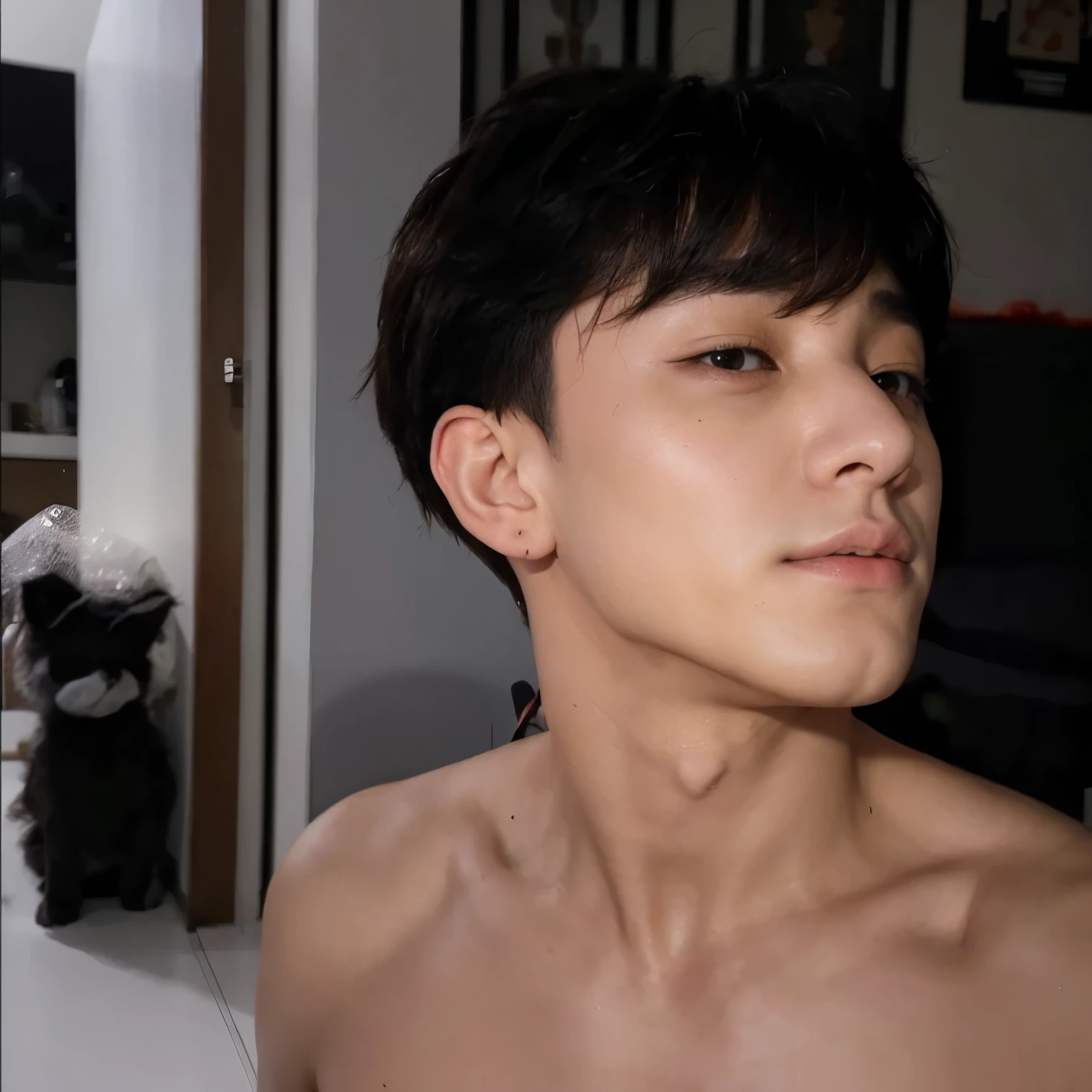 Realistic art, showing proper veins, 3d, 4k resolution, showing earrings, cute guy Korean face cut,