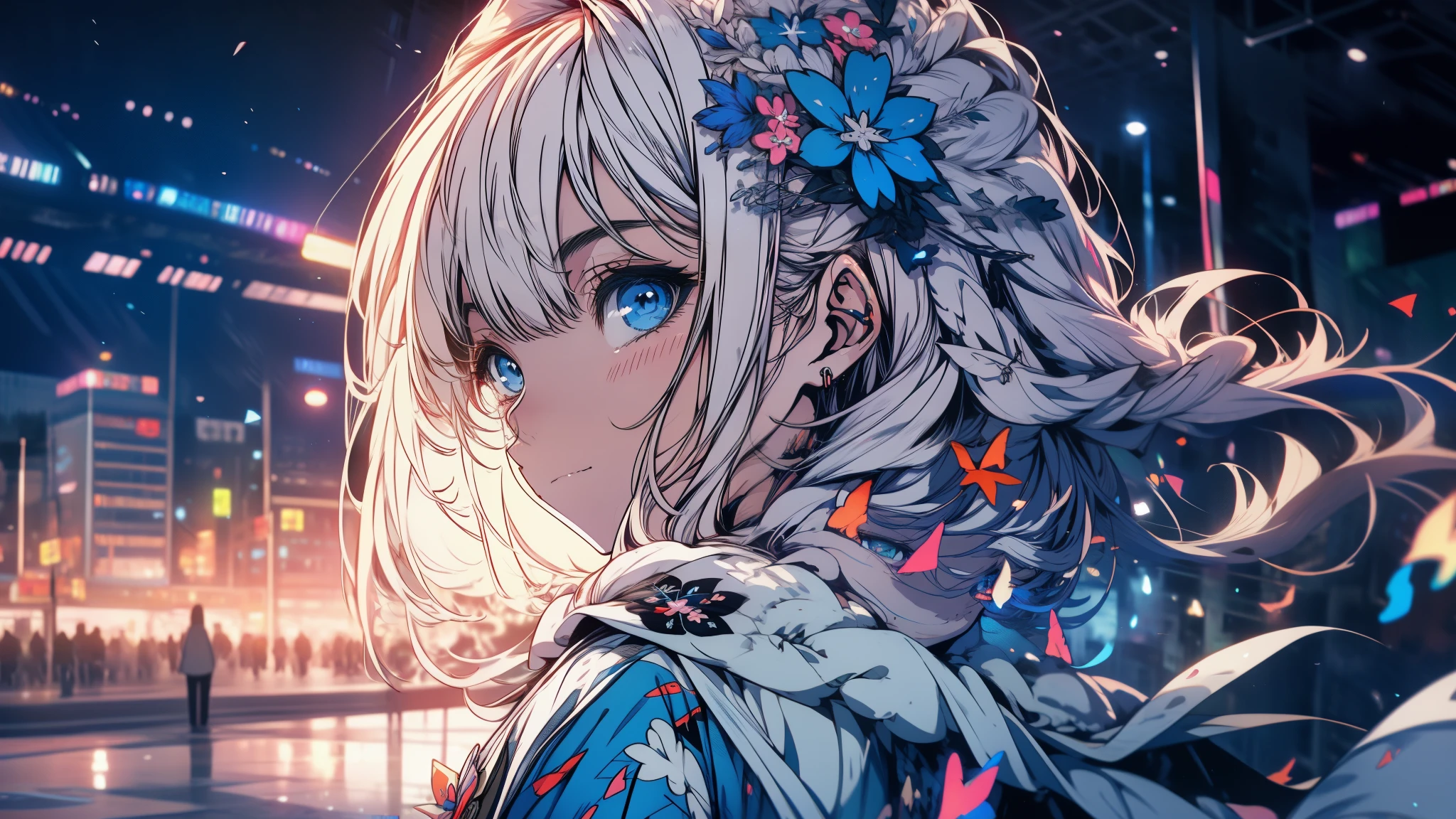 Chica anime con largo cabello blanco y ojos azules parada frente a un edificio., chica con pelo blanco, estilo anime 4k, chica perfecta de pelo blanco, Fondo de pantalla de arte anime 4K, Fondo de pantalla de arte anime 4k, fondo de pantalla de arte anime 8 k, hermoso retrato animado, hermosa chica anime, Fondo de pantalla animado 4K, arte de anime digital detallado, retrato chica anime, hermosa mujer anime