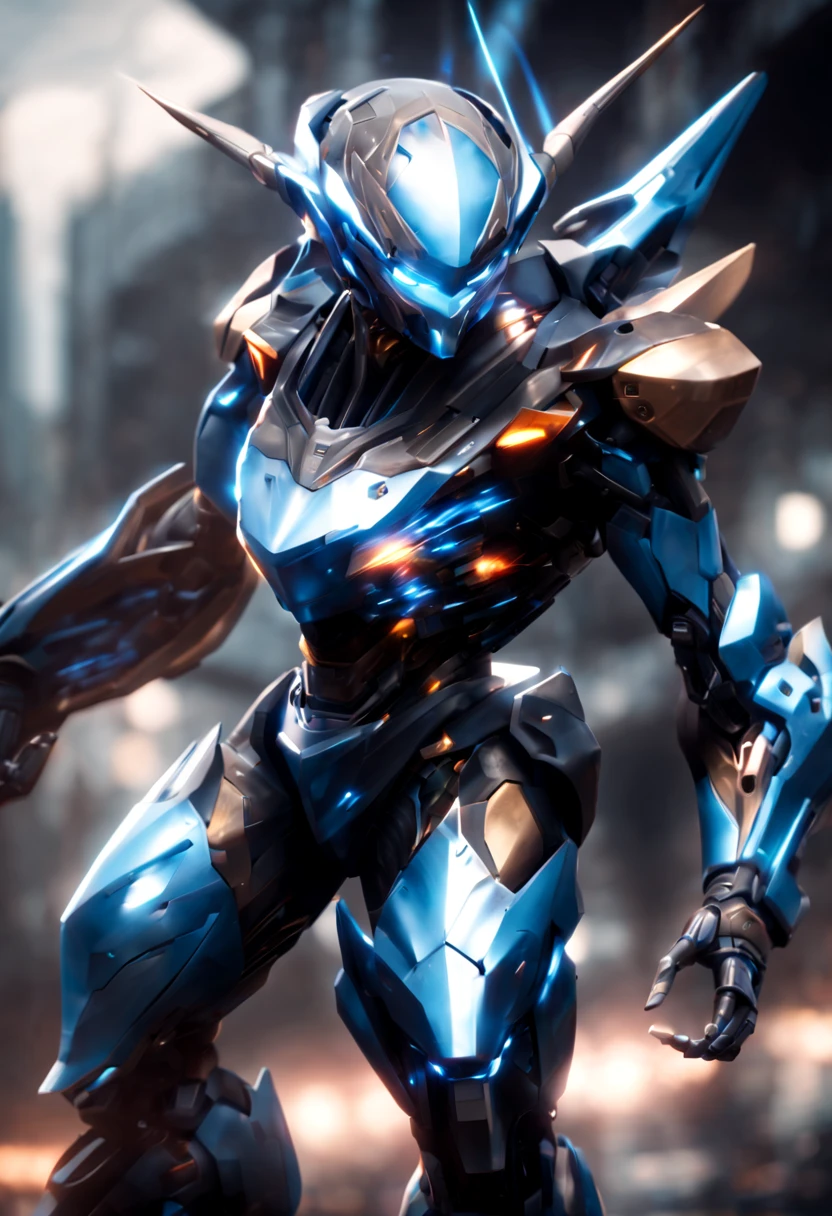 (a futuristic robot:1.1),(mecha warrior),(shiny metallic armor),(glowing blue eyes), (mechanical limbs:1.1),(powerful laser cannons),(jet thrusters:1.1),(futuristic cityscape background),(dystopian atmosphere:1.1),(epic battle),(dramatic lighting:1.1),(dynamic pose),(motion blur),(ultra-detailed),(vivid colors),(sci-fi:1.2)