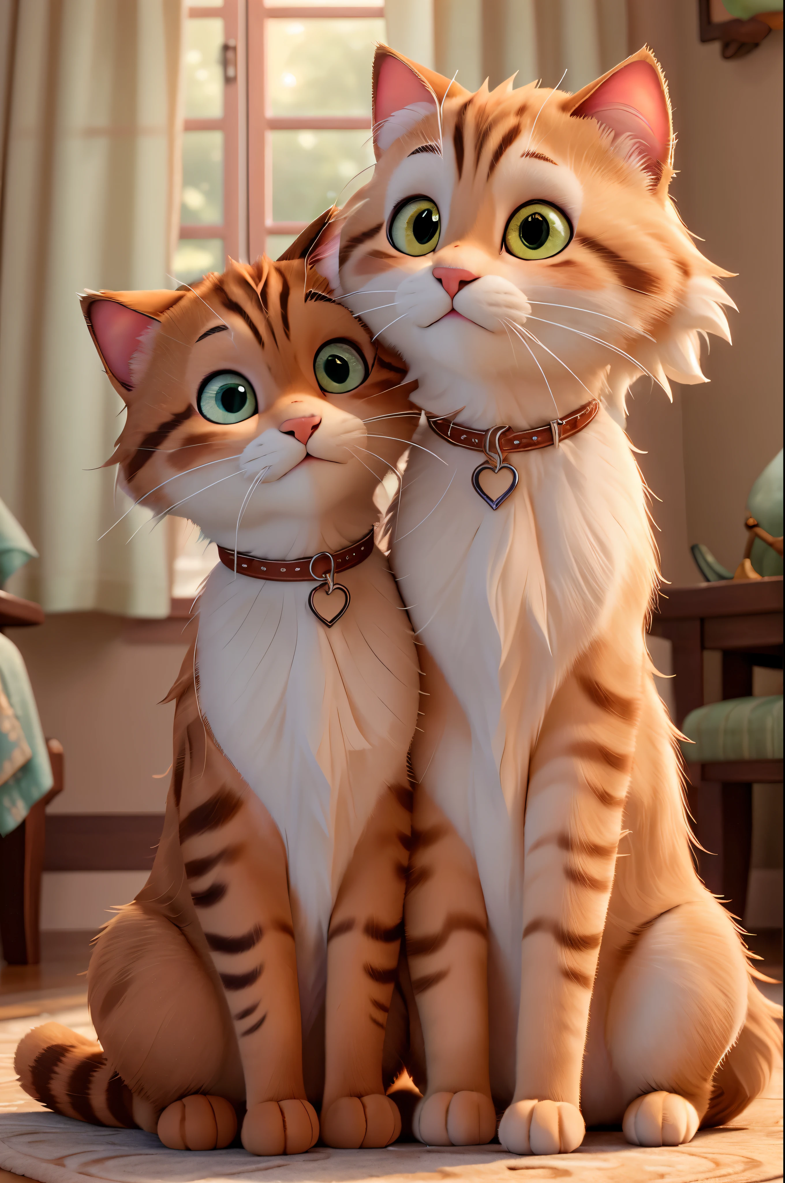 best quality,ultra-detailed,romantic,portrait,soft lighting,warm colors,[cats in love],intimate moment,tender moment,sweet kisses,gentle touch,paws intertwined,loving glance,content purring,fluffy fur,sparkling eyes,whiskers,curled tail,sitting close together,gazing at each other,beautiful backdrop,flowing curtains,delicate flowers,cozy atmosphere,unconditional love,feline companionship,playful bond,endless affection,forever together