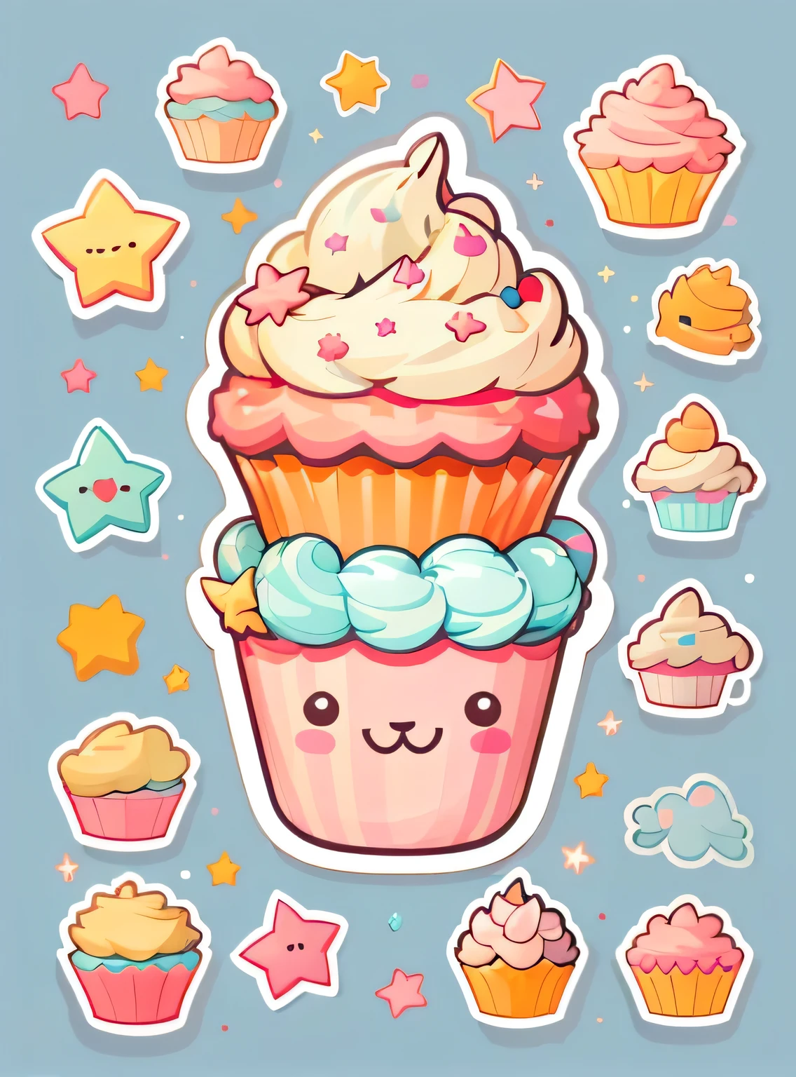 1 adesivo, adesivo, (Bonitinho, queque), estrelas, fundo rosa, sem fundo, fundo simples, minimum, Bonitinho, pequeno, cor pastel, estilo vetorial, sem gradiente,