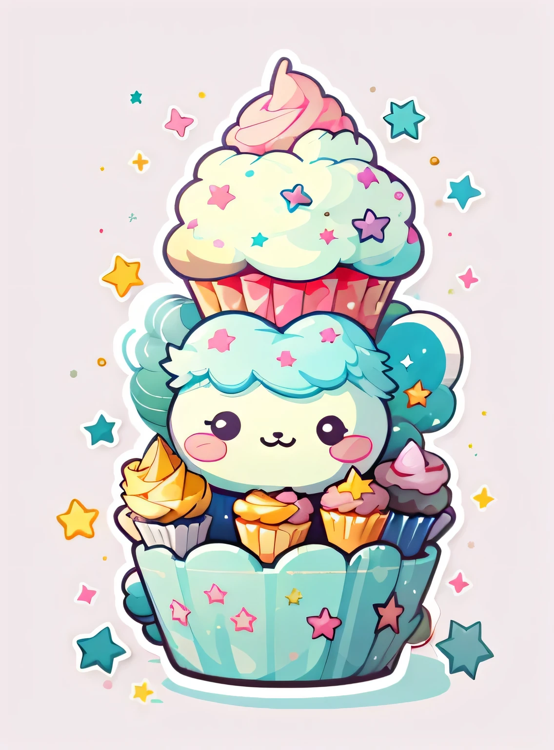 1 adesivo, adesivo, (Bonitinho, queque), estrelas, fundo rosa, sem fundo, fundo simples, minimum, Bonitinho, pequeno, cor pastel, estilo vetorial, sem gradiente,