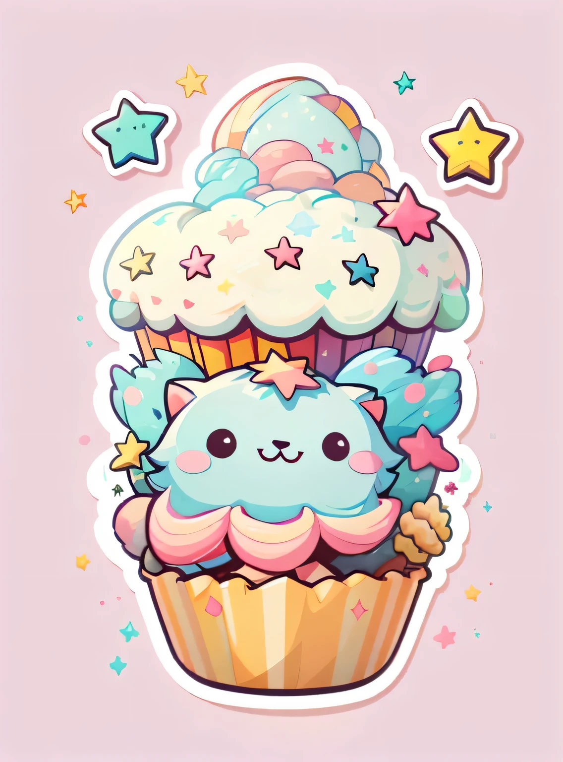1 adesivo, adesivo, (Bonitinho, queque), estrelas, fundo rosa, sem fundo, fundo simples, minimum, Bonitinho, pequeno, cor pastel, estilo vetorial, sem gradiente,