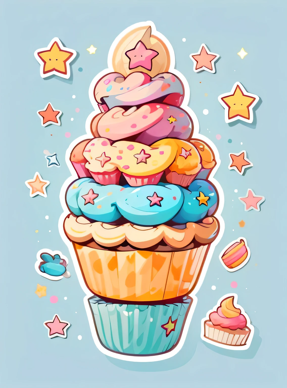 1 adesivo, adesivo, (Bonitinho, queque), estrelas, fundo azul, sem fundo, fundo simples, minimum, Bonitinho, pequeno, cor pastel, estilo vetorial, sem gradiente,