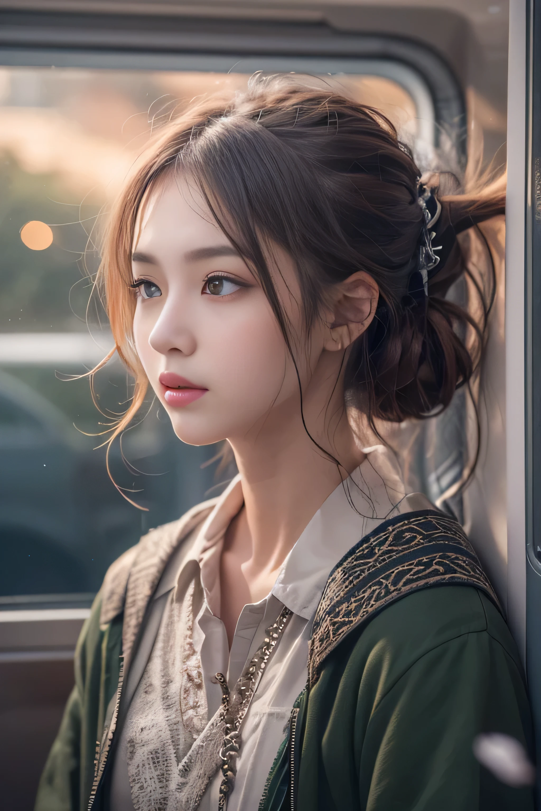 highest quality、High resolution、Super detailed、masterpiece、(Live shooting:1.5)、genuine:1.5、photogenuineistic:1.5、very delicate and beautiful、small details、1 female、(late 20s:1.2)、(super beautiful)、(beautiful face:1.5)、(detailed face:1.5)、There is a sad and open leather cover、That person in your high school graduation photo has kind eyes..、I was swept away by the crowd、It's changing、The path under the swaying willow、Now it can only be seen from the train、You are my youth