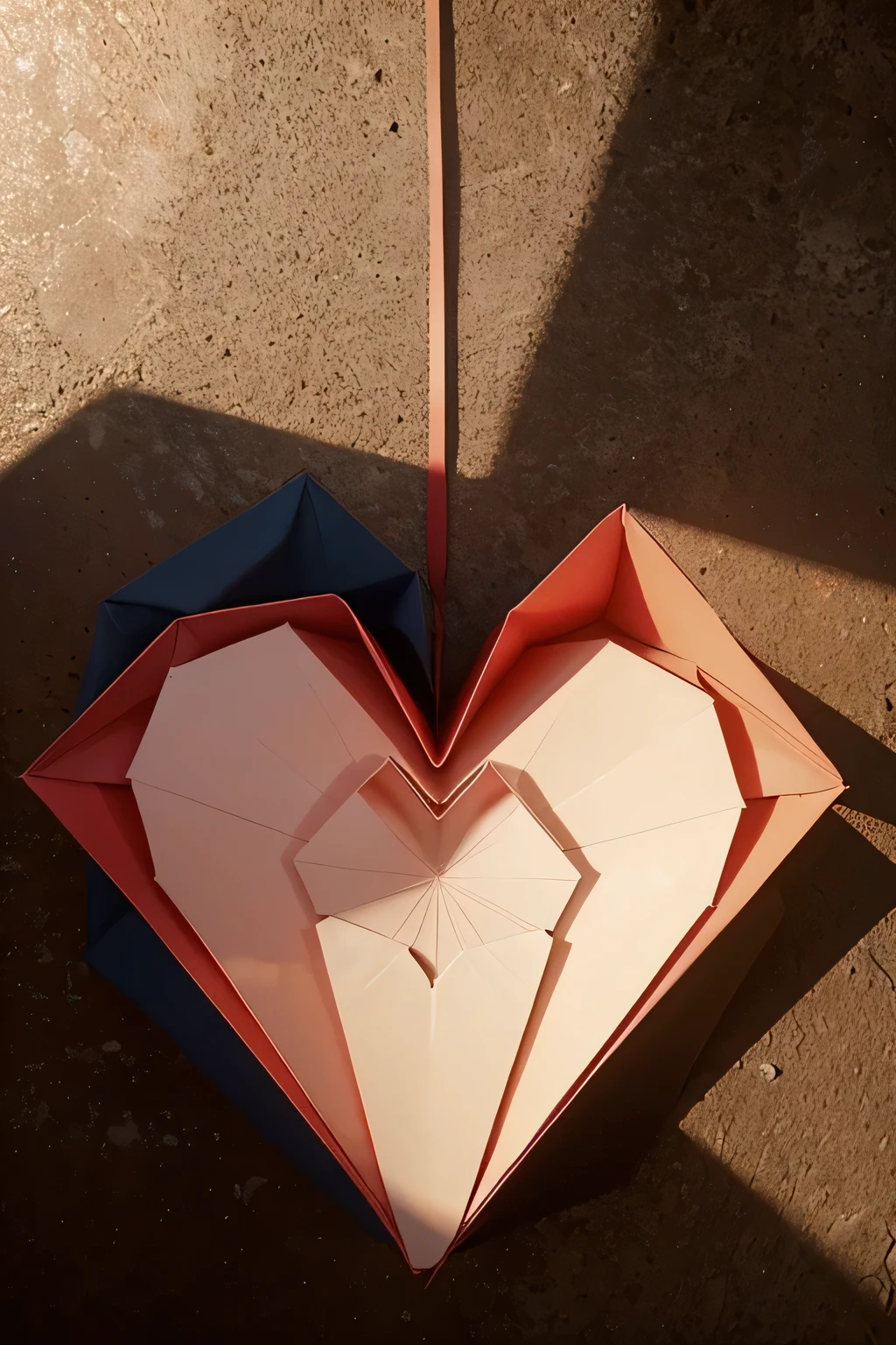 heart origami, ultra realista, complete in high definition, 4k, with dramatic lighting, capa de album , Na lua, com luzes vermelhas, lampadas, and red smoke
