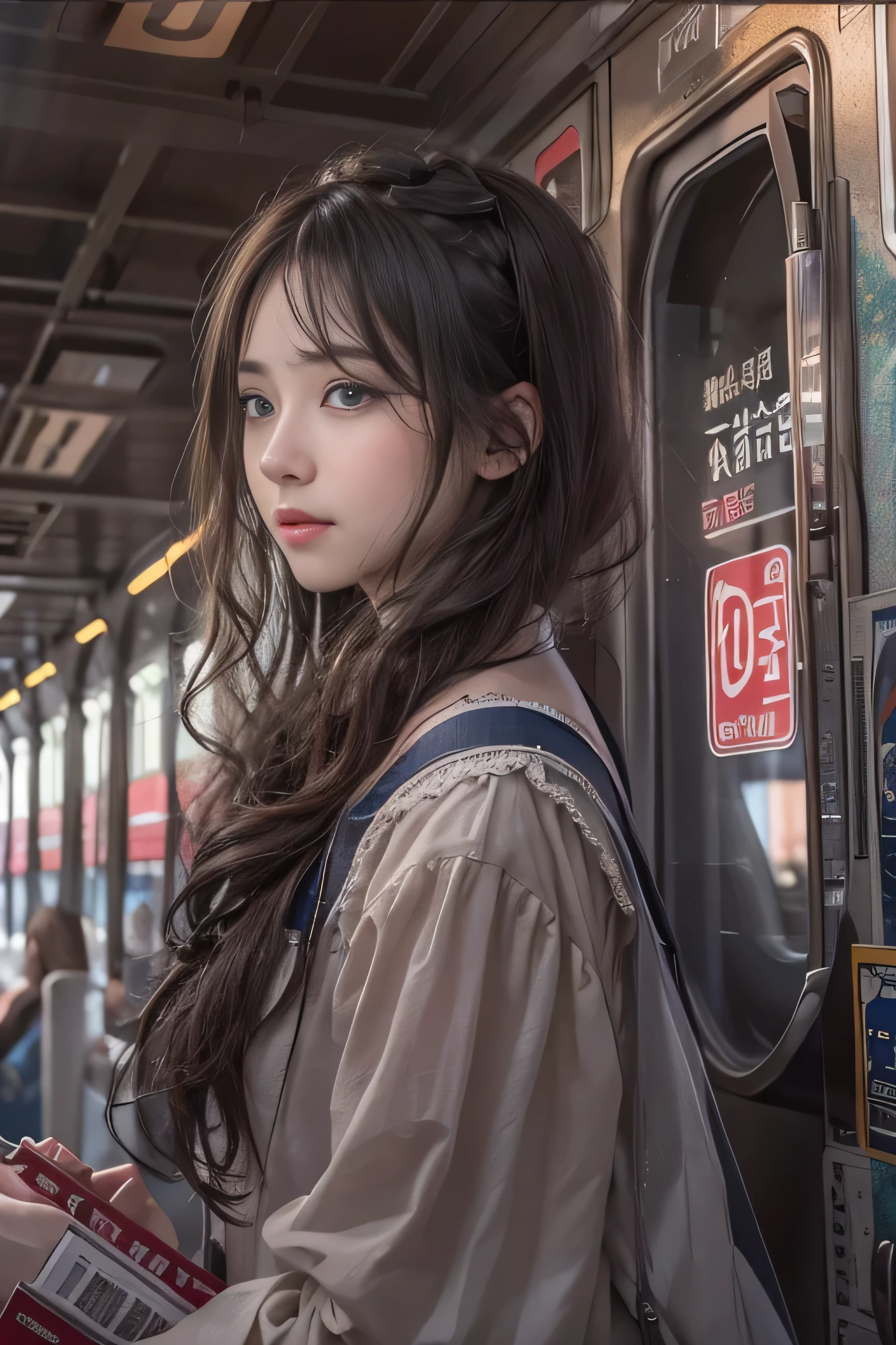 highest quality、High resolution、Super detailed、masterpiece、(Live shooting:1.5)、genuine:1.5、photogenuineistic:1.5、very delicate and beautiful、small details、1 female、(late 20s:1.2)、(super beautiful)、(beautiful face:1.5)、(detailed face:1.5)、There is a sad and open leather cover、That person in your high school graduation photo has kind eyes..、I was swept away by the crowd、It's changing、The path under the swaying willow、Now it can only be seen from the train、You are my youth