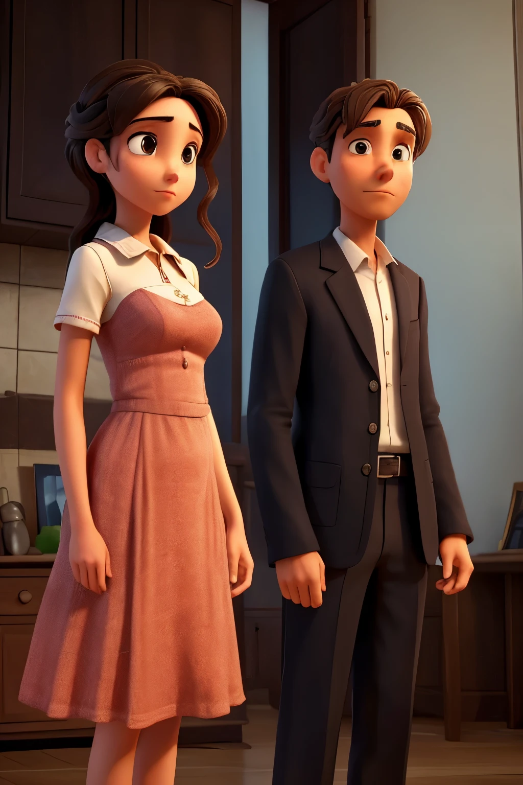 "Develop an image that portrays a man and a woman, of different races, in a situation of doubt. They must have facial expressions and body postures that convey doubt. The man and woman can be looking at each other or at the horizon, demonstrating consideration and reflection on an important decision or choice they need to make. Clothes and environment must be neutral, so as not to influence the context of doubt, which can be interpreted universally. The scene must be realistic and emotionally environment, in order to convey the ambiguity and perplexity of the situation in which they find themselves."