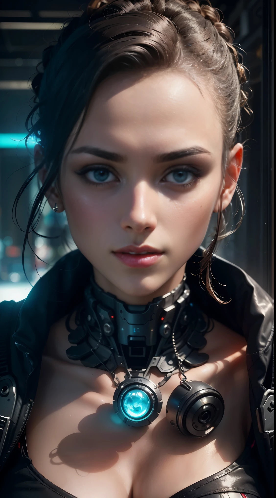 8K, yes，Super detail，Textured skin，High details，Best quality，retinas，（tmasterpiece：1.2），Holy smokeless an angelic woman with futuristic avatar and close-up of clock,The background is sacred and elegant，Ethereal beauty （8K, Photorealistic, RAW photo, Best quality: 1.5), (1girll), （Huge breasts：1.5），Smooth skin，Beautiful face, He smiled，(Realistic face：1.4)，(photograph realistic:1.3)，Masterpiece :1.3)) ，Pretty Women with Perfect Figure :1.4, muted cyberpunk style, zen méditation cyberpunk, Advanced digital cyberpunk art, intricate transhuman, cyberpunk transhumanist, cyberpunk face, deep cyberpunk mechanoid, cybernetic head 