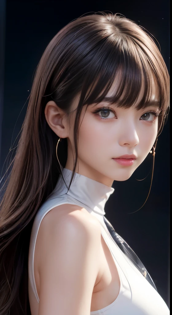 8K、masterpiece、RAW photo、highest quality、photorealistic、Highly detailed CG integrates 8K wallpaper、Depth of bounds written、cinematic light、Lens flare、ray tracing、(very beautiful face、beautiful lips、beautiful eyes)、intricate detailed face、((super detailed skin)) 1 girl、in the dark、deep shadow、Russian beauty girl、Idol、1 girl、(Very slim and slender muscular body: 1.3)、((view viewer))、(smile: 1.3)、(pink shirt)、(No sleeve)、(fashion night、dark night、(neon sign)、(blurred background)、Fashion Street Night)、(No one in the background:1.3)、beautiful earrings、bangle、necklace、pantyhose、clear eyes、walk、(white skin)、(Big eyes)、positive、((upper body shot))、((High Neck Silk Dress:1.3))、(brown hair)、((high neck tight tie dress) )、(See-through)、(View with viewer:1.3) Open-breasted、Very Slim、medium breasts、turnback、buckshot、See-through