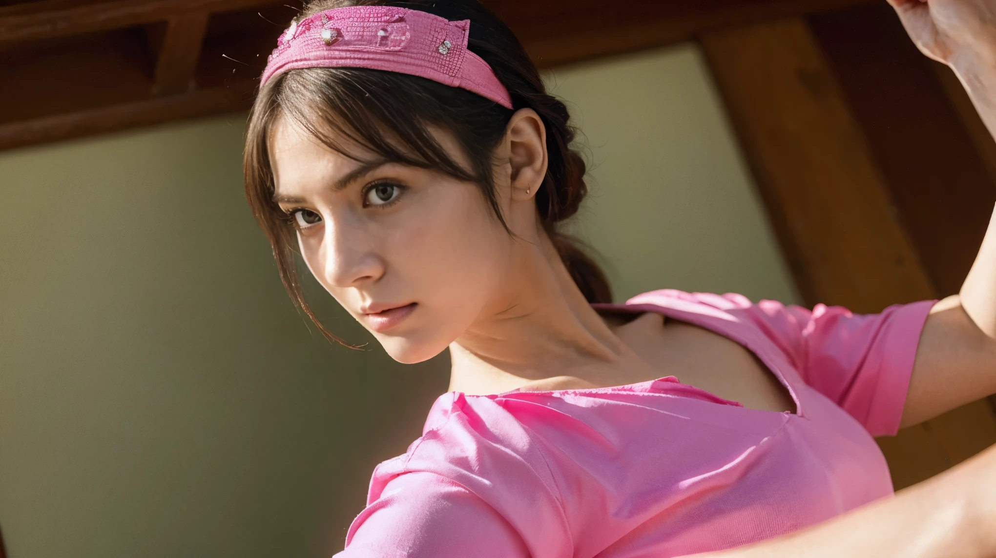 ((best quality)), ((masterpiece)), (detailed), beautiful girl who looks innocent but is actually a lethal killing warrior wearing pink