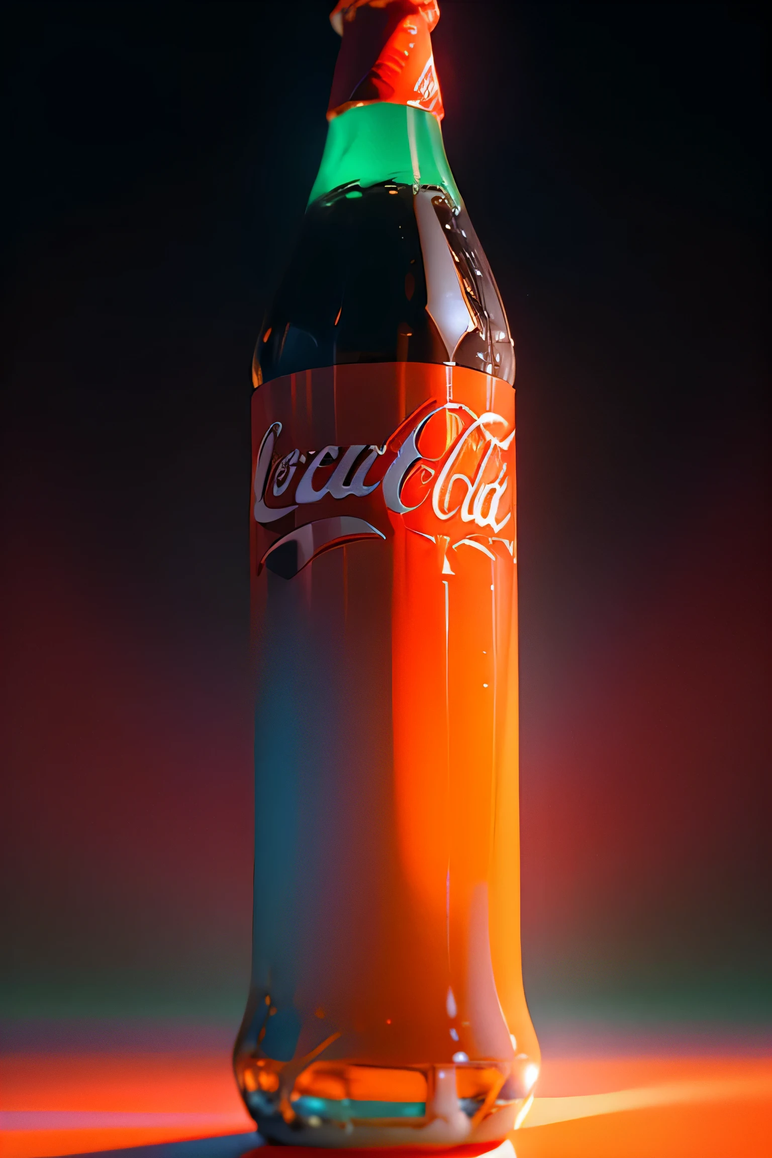 Un design conceptuel captivant pour une bouteille de Coca-Cola, dégageant un attrait rafraîchissant rappelant une séance photo de produit. Avec des détails complexes et des éléments de conception ingénieux, les contours de la bouteille brillent sous la douceur, lumière chaude. La marque emblématique Coca-Cola est accentuée par une attention méticuleuse aux détails, des courbes douces de la bouteille à l&#39;étiquette rouge frappante. L&#39;étiquette revendique des couleurs vives, une typographie nette qui se démarque du cool, surface vitreuse, invitant le spectateur à regarder de plus près. La qualité réfractive du verre capture les jeux de lumière, ajouter de la profondeur et de la dimension au design. Cette pièce conceptuelle