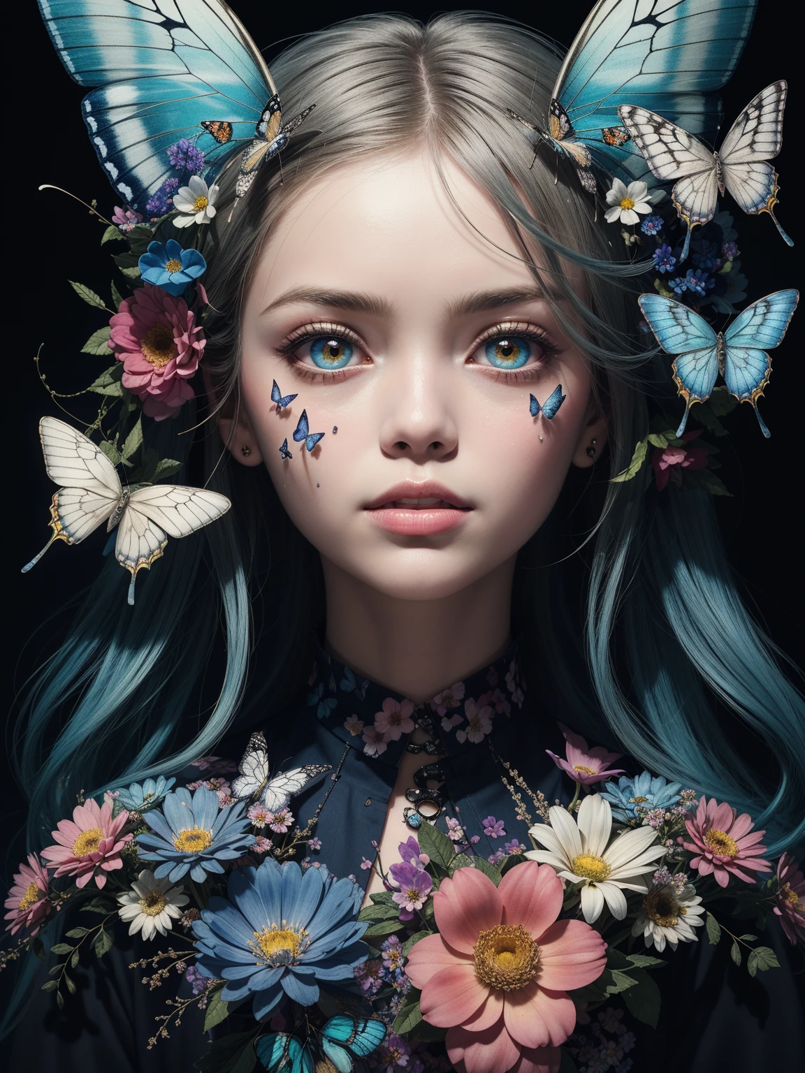 (masterpiece:1.1),(highest quality:1.1),(HDR:1),ambient light,ultra-high quality,( ultra detailed original illustration),(1girl, upper body),((harajuku fashion)),((flowers with human eyes, flower eyes)),double exposure,fusion of fluid abstract art,glitch,(original illustration composition),(fusion of limited color, maximalism artstyle, geometric artstyle, butterflies, junk art),
