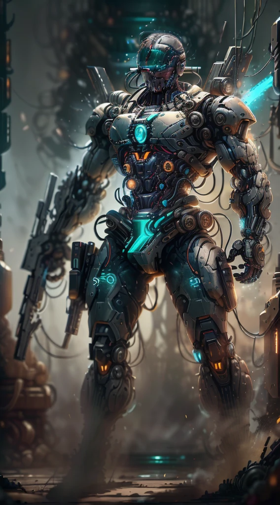 （Full body image），cyberpunk characters，middle，(A futuristic sci-fi warrior wearing a white mechanical suit lies on his side in the snow，Holding a high-tech sniper rifle to aim at the target，Made of vibranium，Fine machinery，electric wire，gear，Luxurious texture，White hood，mask，White camouflage uniform，Blue glowing goggles，mask），heavy snow，in the forest，snowfield，（global illumination、Ray tracing、human development report、Unrealistic rendering、Rational design、masterpiece、best quality、ultra high definition、light）