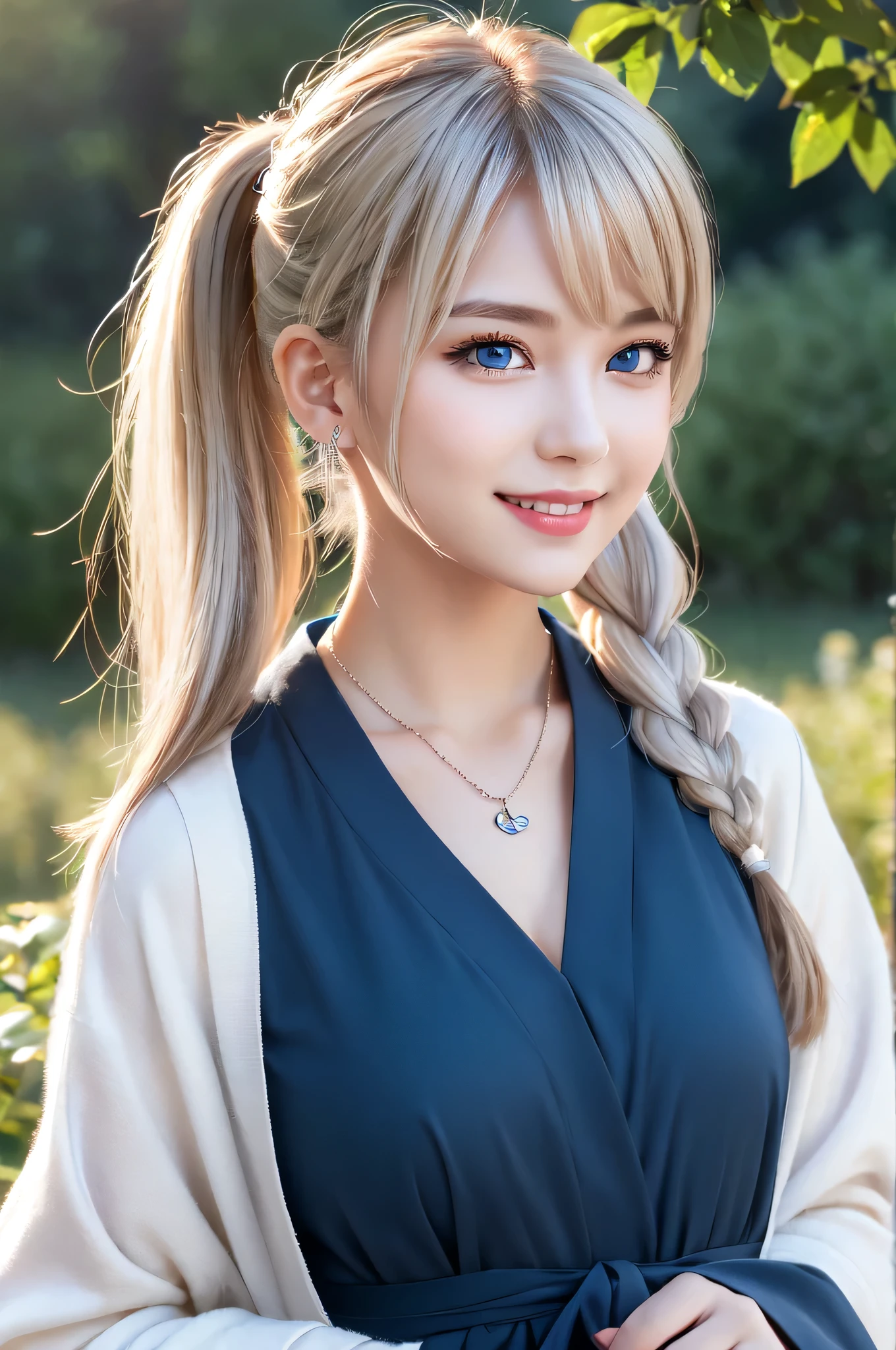 ((masterpiece)), ((highest quality)), (super detailed), ((cute)), cute, (Lovely), ((very detailed)), (fine eyes), (detailed facial features), (finger details), (Detailed clothing characteristics), 4K, (8K), (beautiful), figure, whole body, walk, forest, daytime, a cute girl, 1 girl, alone, ((Mage clothes:1.2)), (Mage Dress), flat chest, ((beautiful white hair)), (twin tails), beautiful blue eyes, ((beautiful eyes)), necklace, smile, blush, shiny