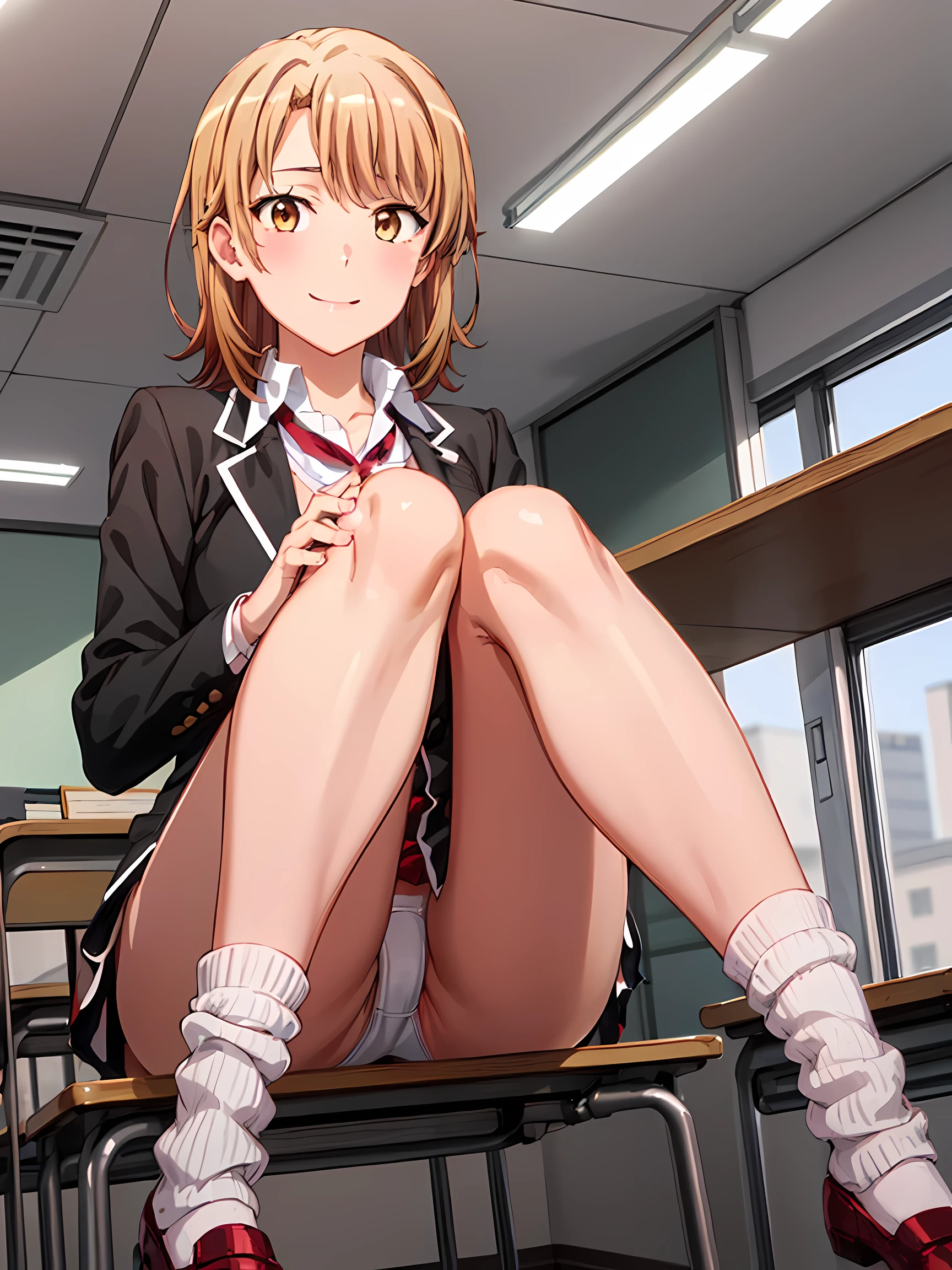 (NSFW:1.3), No correction, Super Detailed Game CG, (High resolution:1.1),(absurd:1.1), highest quality, 超High resolution, highest resolution, very detailed, anime, 1 girl, Isshiki_Iroha_yahariorenoseishunlovecomewamachigatteiru
Brown_hair, short_hair, blazer, Brown_eye, Looking for a break viewer, Indoor break, classroom, look at the audience, blush, laughter, (white panties:1.3), (fully exposed panties:1.5), School, sit with both knees bent, beautiful feet , In the school, As if looking up from below, (knees to chest)