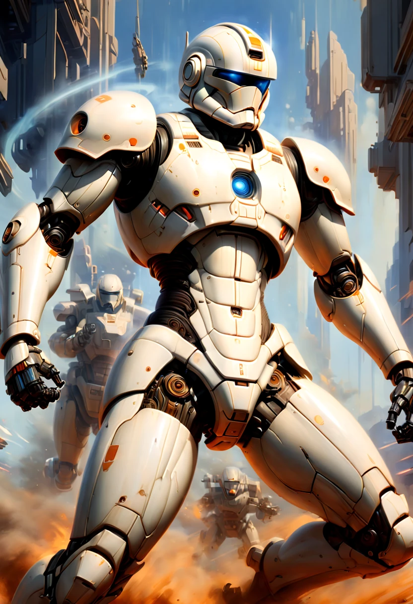Mecha by Drew Struzan and Ralph McQuarrie, Motion Blur, best composition, (best quality, masterpiece, Representative work, official art, Professional, Ultra high detail, 8k)