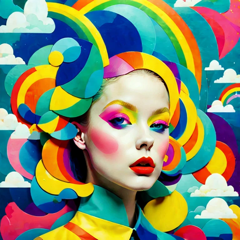 (masterpiece, best quality:1.2), 1girl, solo,Abstract surreal colors, trendy geometric surrealism, rainbow colored dreams