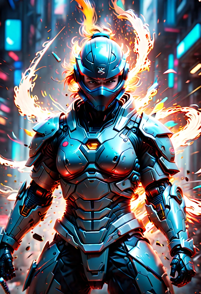 Mecha Samurai, sword, Cinematic lighting, octane render, (Motion Blur, best composition), (best quality, masterpiece, Representative work, official art, Professional, Ultra high detail, 8k:1.3)