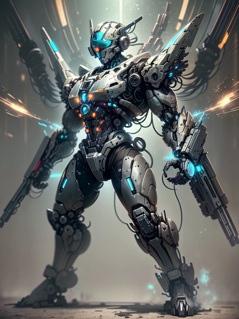 （Full body image），cyberpunk characters，middle，(A futuristic sci-fi warrior wearing a white mechanical suit lies on his side in the snow，Holding a high-tech sniper rifle to aim at the target，Made of vibranium，Fine machinery，electric wire，gear，Luxurious texture，White hood，mask，White camouflage uniform，Blue glowing goggles，mask），heavy snow，in the forest，snowfield，（global illumination、Ray tracing、human development report、Unrealistic rendering、Rational design、masterpiece、best quality、ultra high definition、light）