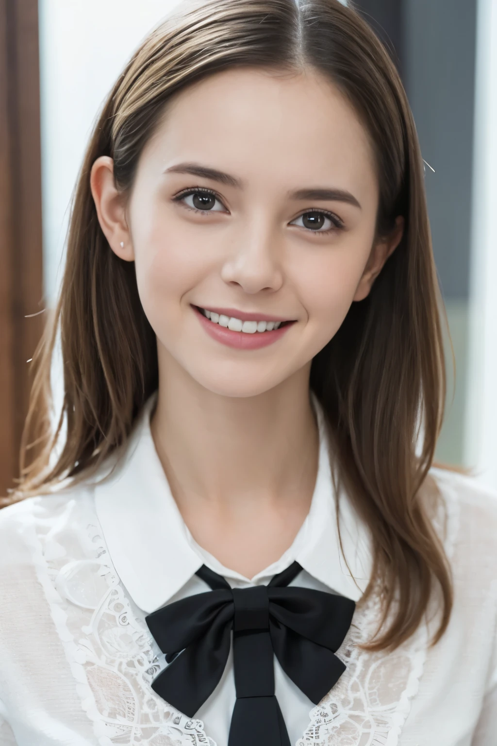 Masterpiece, Best quality, 8k, 18 ans, Photo brute, absurdes, Award-winning portrait, sourire, sourire, pure, french, laces, catalogue, happy smile, lawyer, formal, office lady