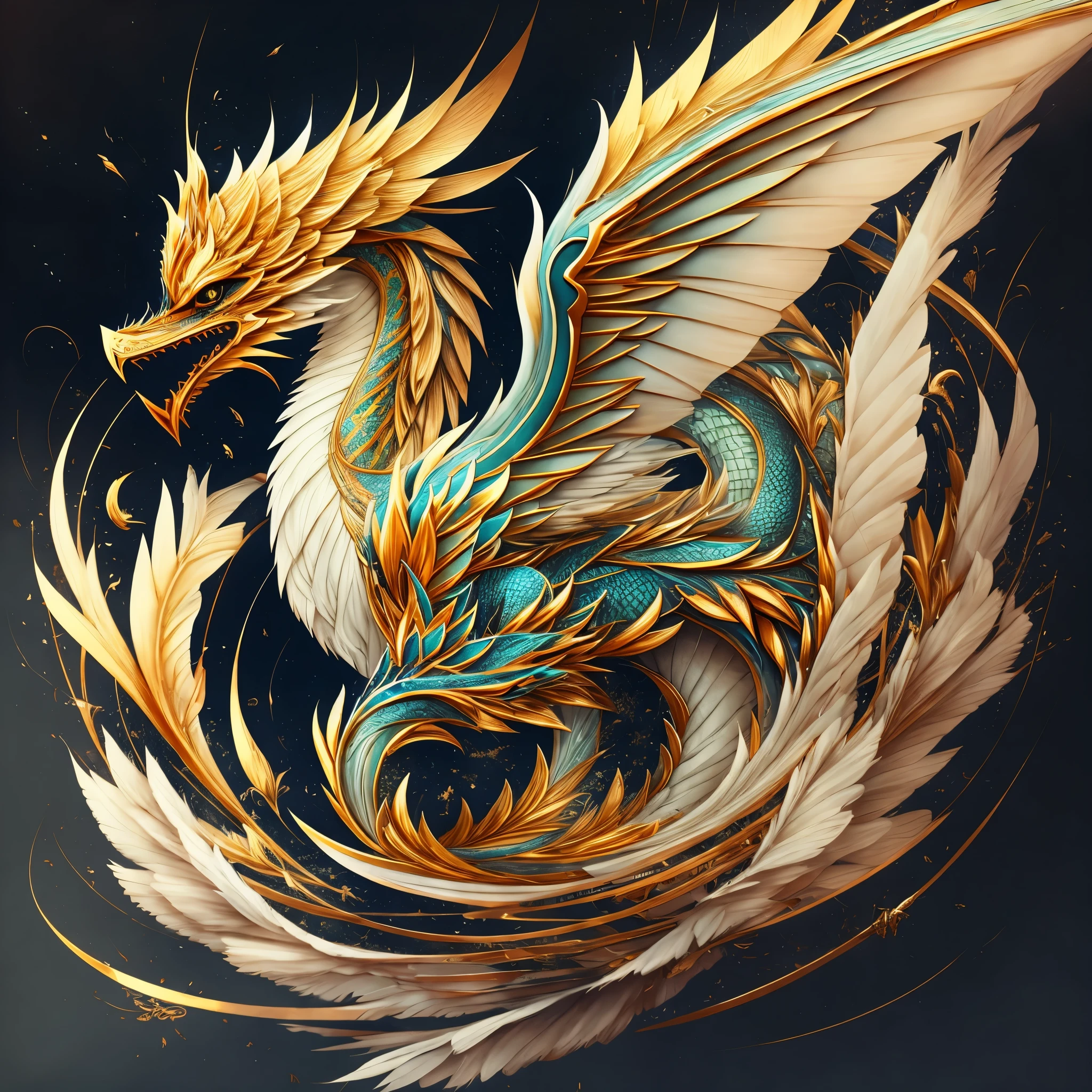 A captivating logo design featuring a minimal and pure dragon image, inspired by the artistic traditions of Kyoto. The dragon is elegantly silhouetted against a black background, its white outlines radiant and sharp. This intricately detailed logo is expertly vectorized, showcasing the dragon in a stunning detail view. Embrace the essence of oriental simplicity and superb craftsmanship with this 8K dragon logo by Zhu. --s2