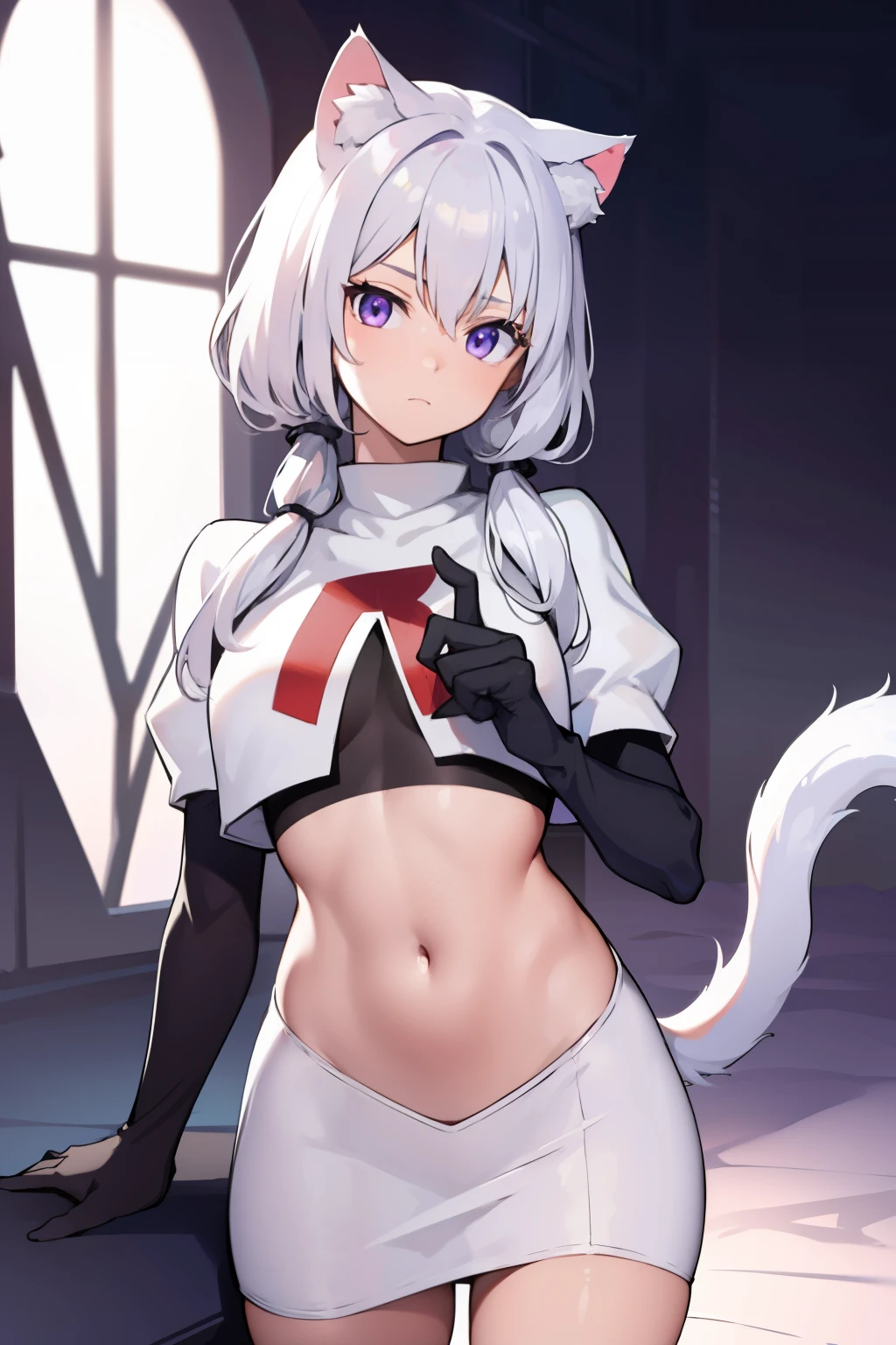 young male teenager, white hair, blue eyes, maid outfit, dog ears, sticking tongue out, embarassed, wearing a body collar, nsfw, tied up, handcuffed, bondage