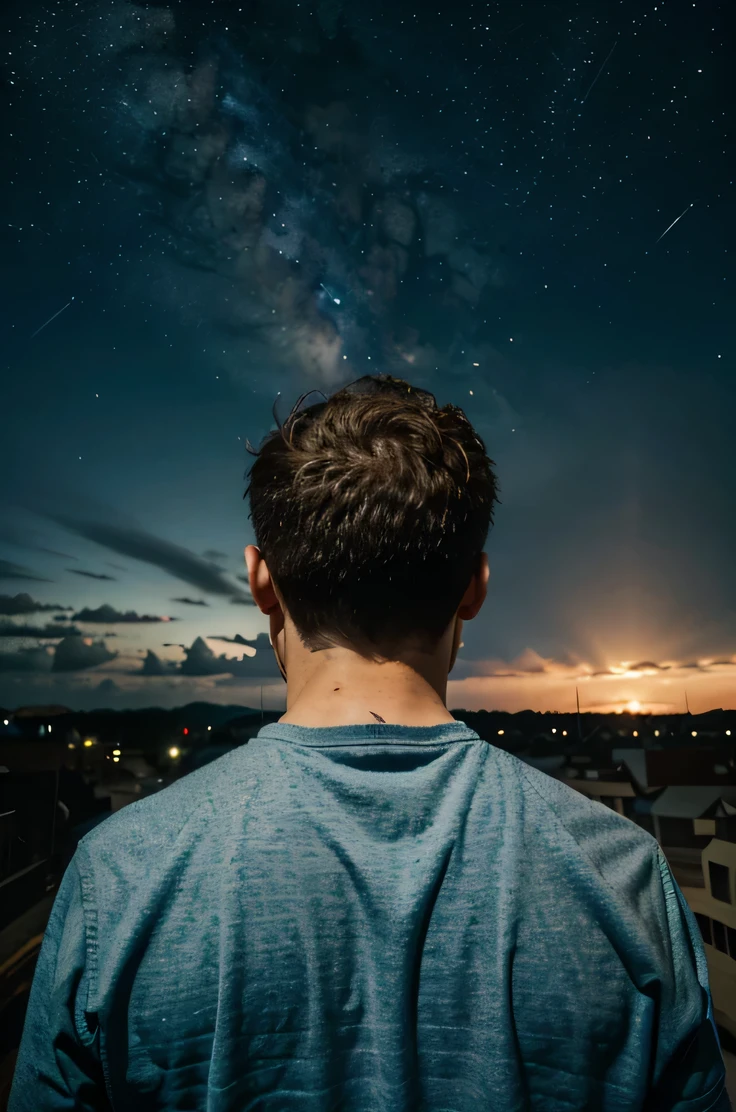 Man looking at the sky backwards