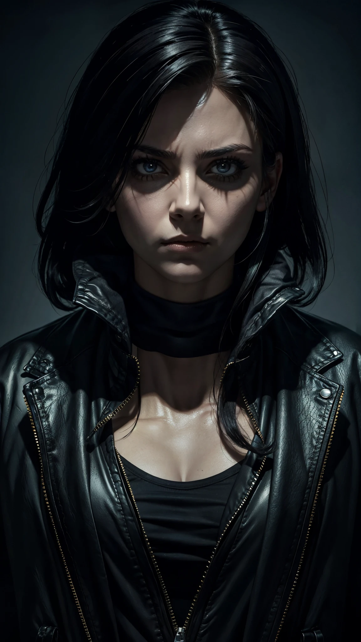 a female version of Michael Myers, totally realistic, always repeating the same face, always repeating the same appearance, always repeating the same proportions, always repeating the same outfit, ((alone)), full body, very detailed face, very detailed eyes , very detailed irises, looking at the camera,