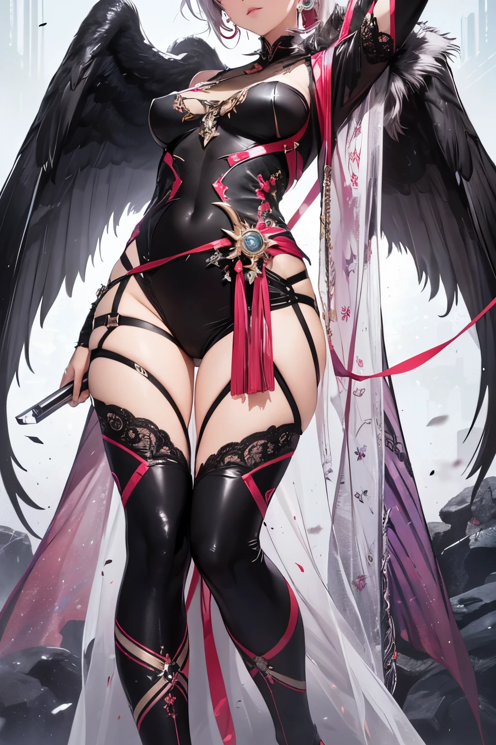 masterpiece, ultra high definition, full body representation, honkai star rail themed, black swan costume featuring intricate details, elegant and poised pose, expressive eyes, sleek and shiny fabric, lifelike and hyper-realistic rendering --s2