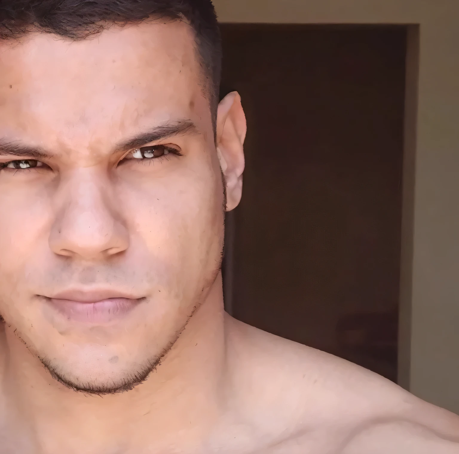 there is a man with a shirt on posing for a picture, inspired by SUKUNA KING OF CURSES, rosto masculino, mid shot of a handsome guy, homem magro com pele bronzeada clara, strong facial features, hunter's eyes, MAIS MALIGNO SOBRENATURAL, DARK, BDSM, VESTIDO DE PRETO SEGURANDO UM TRIDENTE, ultrarealista, olhos ambar, foto centralizada, fundo preto, olhos ambar.