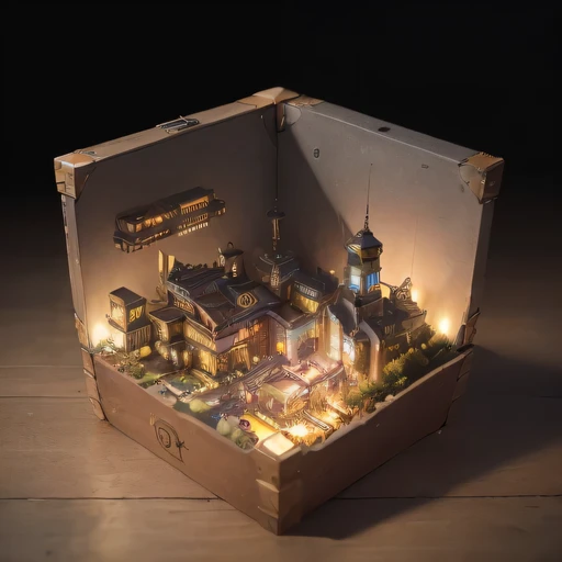 small realistic model, (bifurcation, original photo, best quality, masterpiece:1.4),SteampunkCyberpunk63920 City,(Cyberpunk light:1.3), Mards,horizon (related to land),(in a small nature box:1.3),Isometric, small nature, landscape on foundation,landscape,