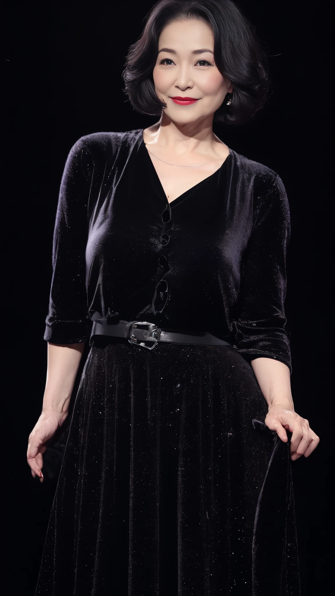(((pitch black background))):1.3, gravure, describe the lips correctly, red lipstick, The chest is abnormally large, purple latex figure, elderly politician, mature woman, 豊満mature woman, flashy face, highest quality, Super high quality, realistic, super dense skin, perfect description, (日本人mature woman1人), (erotic), 100 years old, big breasts, Bewitching, Glamour, sexy, pure white skin, looking at the viewer,