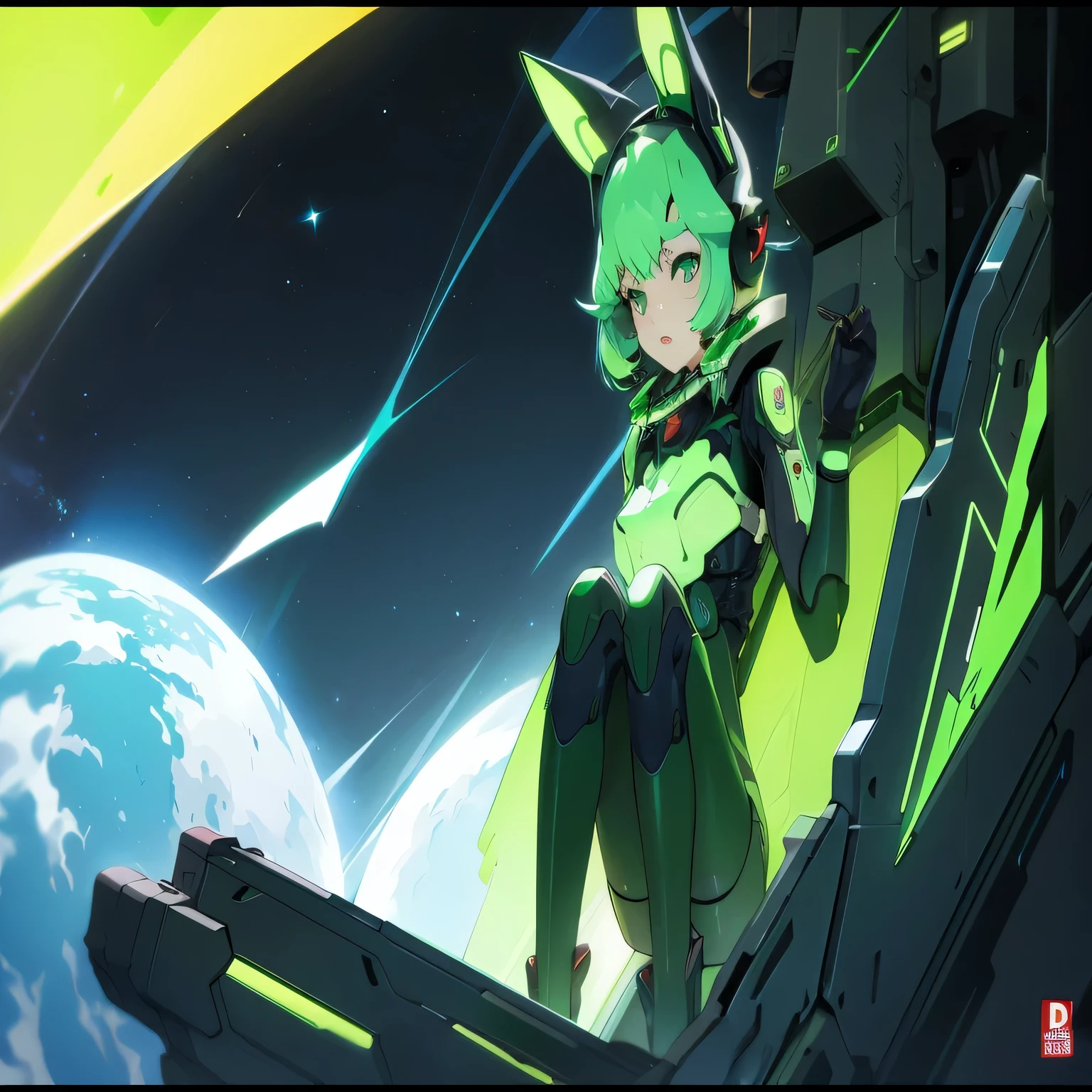 anime girl in green outfit standing on a spaceship looking at the camera, melhor papel de parede de anime 4k konachan, anime mecha aesthetic, inspired Direction: Krenz Cushart, android heroin, Direction: Krenz Cushart, portrait anime space cadet girl, Cushart Kenz, Estilo anime 4K, Krenz Cushart e Artem Demura, olhos perfeitos