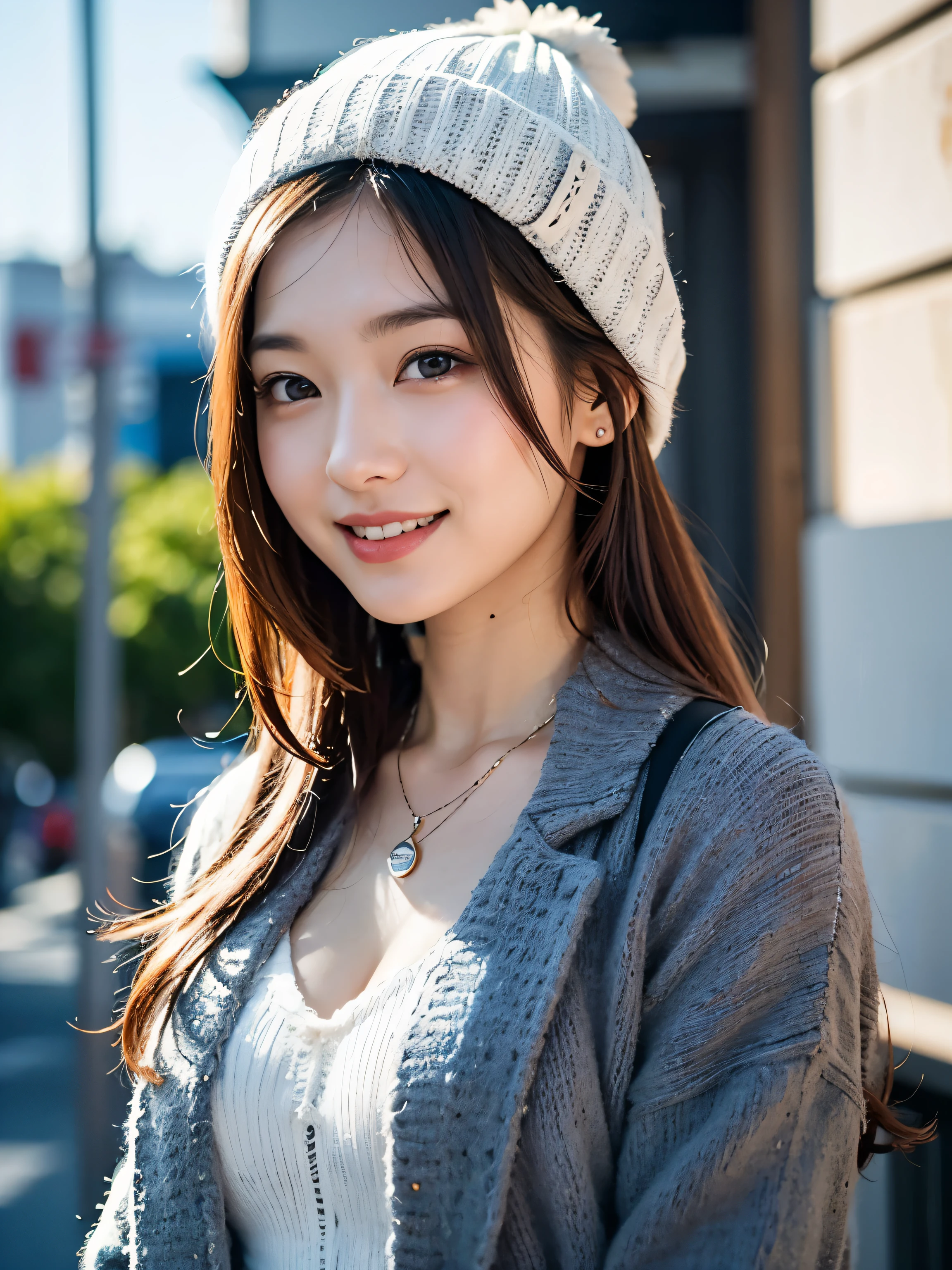 open chest knit、beautiful white skin、beautiful breasts、simple necklace、
