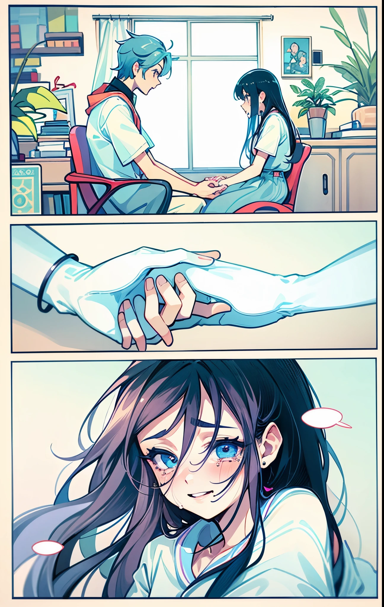 Boy holding girl'of hands,The girl cried