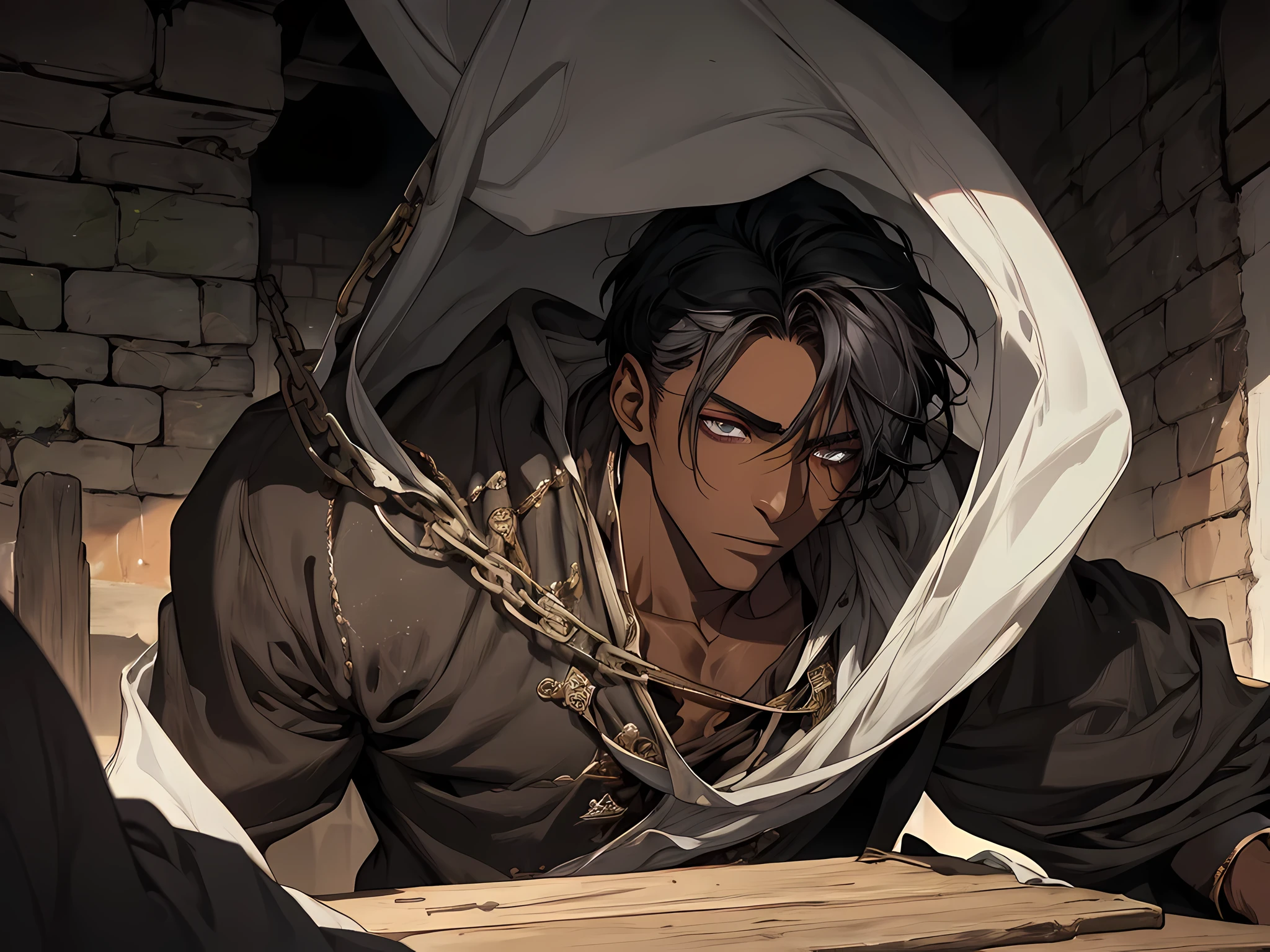 The immortal cultivator man with his face covered in blood lay on the ground, A handsome teacher, Handsome guys of antiquity,Thin body,Flogged,vomit blood,Dress without revealing