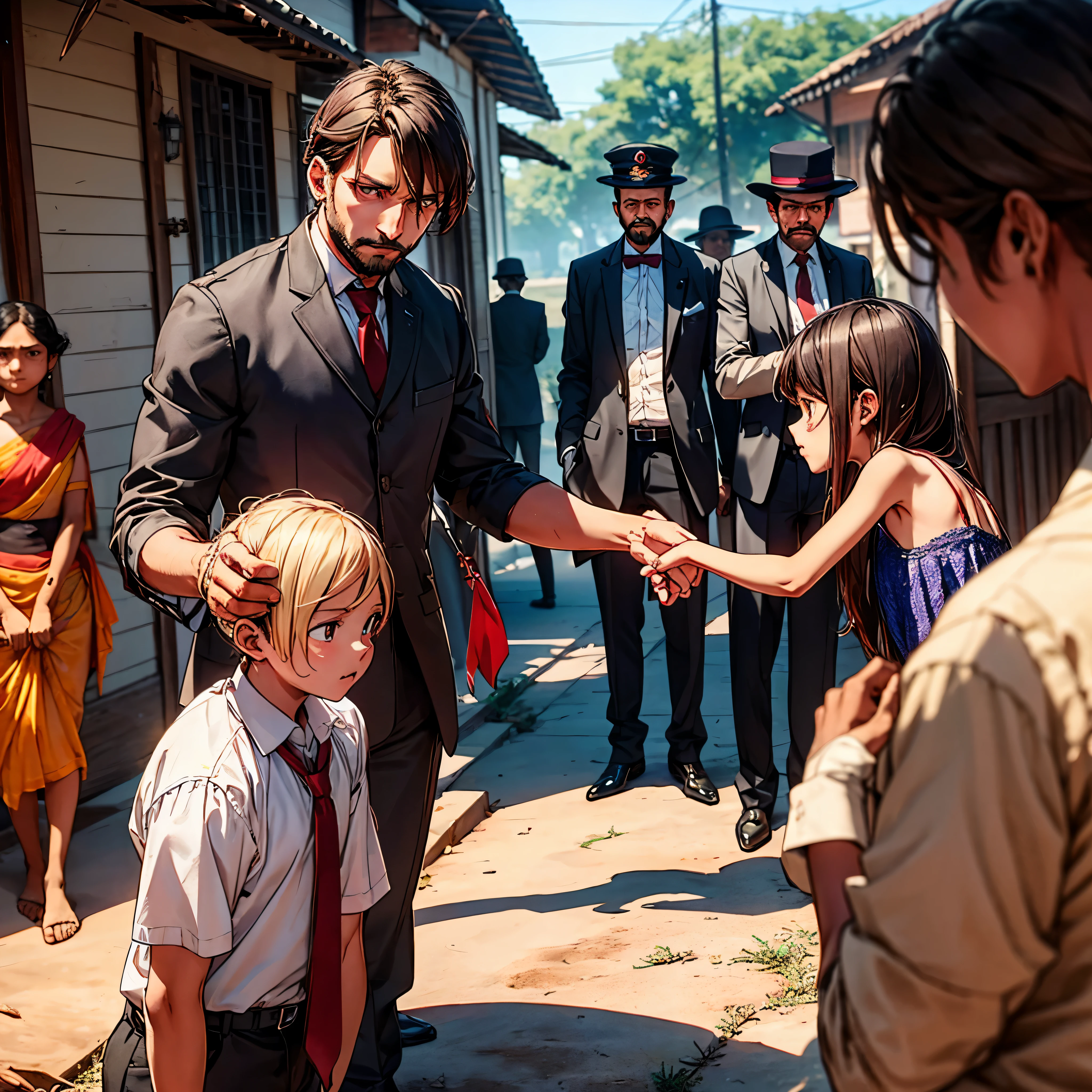 A man guards his family from the cannibals during the Madras famine of 1877 at the time of British Raj, India, UHD HDR vivid DSLR radiant colorful --v 6 --s 1000 --c 20 --q 20 --chaos 100