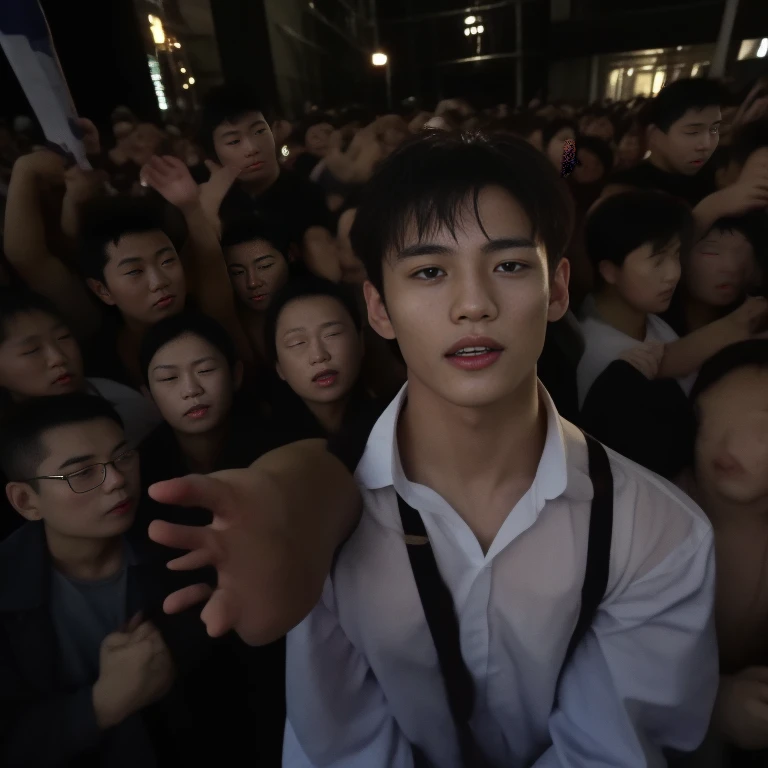 Handsome boy wearing micro string suspender thong , penis ,  the crowds gathered around him to watch , the crowds groping his body , the crowds covet his body , 16k resolution , ultra-high clarity , hyperrealism, uhd.