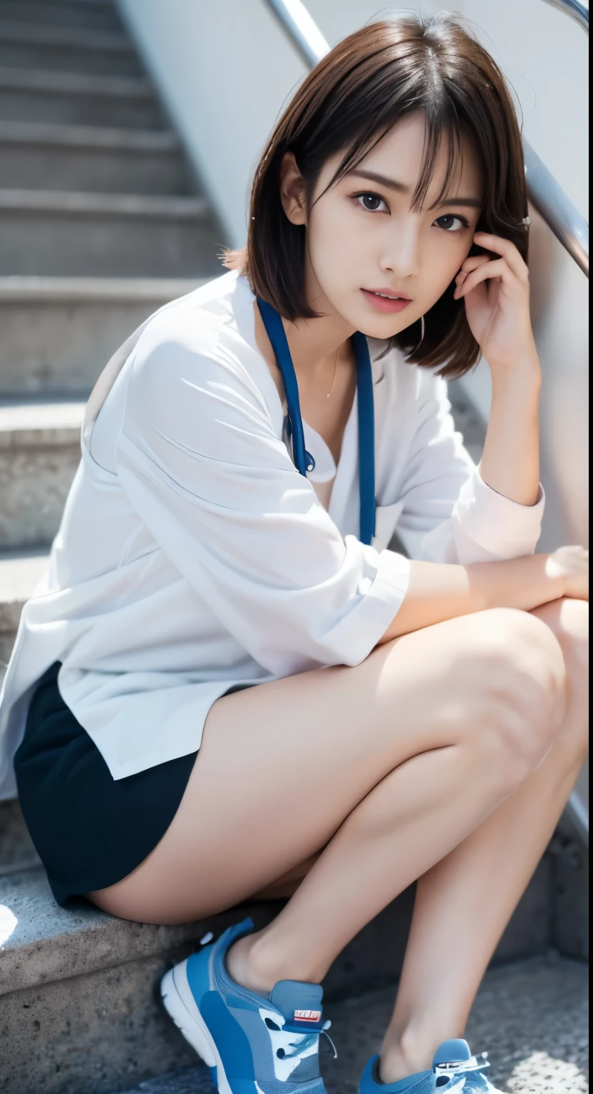 finely, High resolution, high quality、Perfect dynamic composition figure, detailed and beautiful eyes, medium hair, 、natural color lip,Kamimei、Shibuya Ward、20 year old girl、1 person、transparent skin、shining hair、table top, 最high quality, figure, Super detailed, finely, High resolution, 8K、correct state of the human body、squat、cute pose,messy hair,beautiful feet,perfect beautiful face,KPOP idol face
