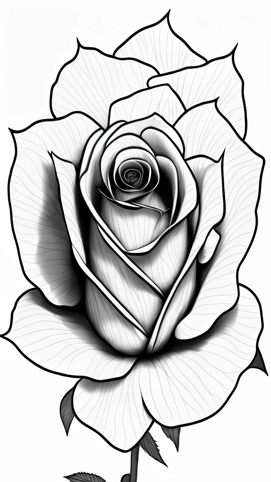 a black and white drawing of a marigold  with leaves, screentone shading, drawn with photoshop, detailed shading, outline art, realistic black and white, huge rose flower face, thick lines highly detailed, detailed but rough, realism tattoo sketch, realism tattoo drawing, extremely detailed shading, realistic shading, deep shading, tattoo design sketch, outlined art