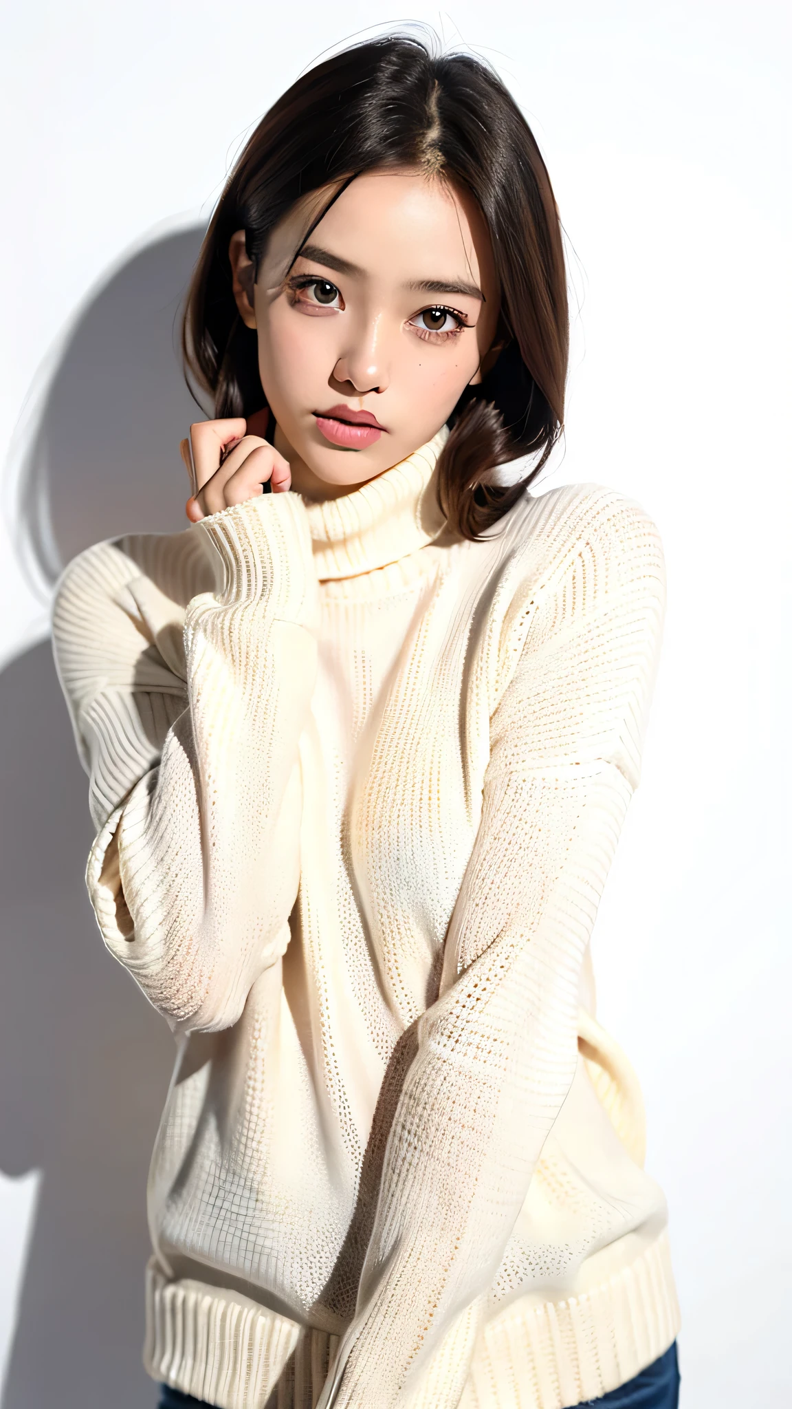 1 girl,sweater,White background,