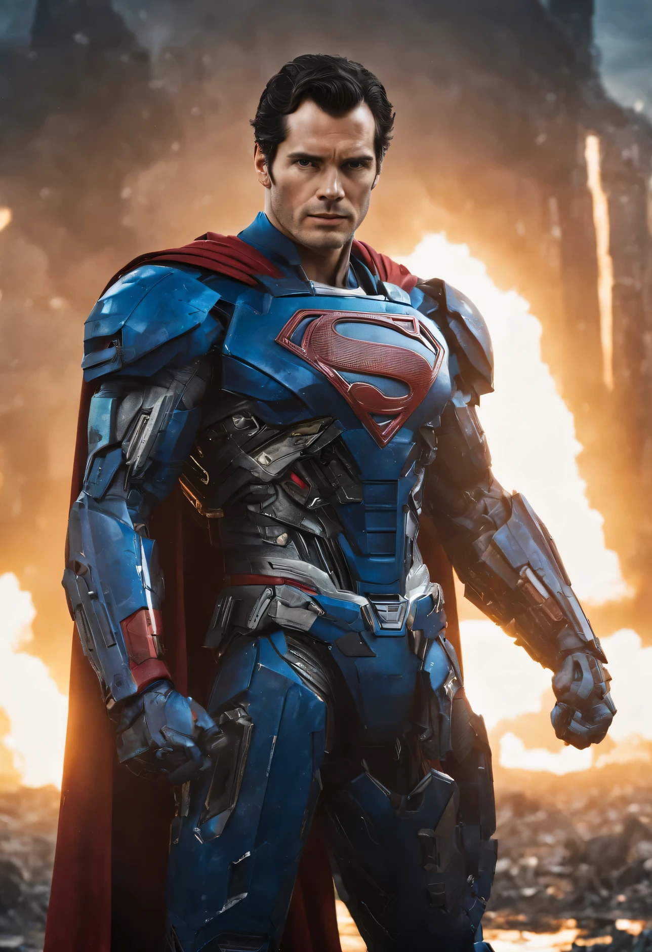 a close up of a superman standing in front of a god, transformers cinematic universe, wojtek fus, hq 4k wallpaper, transformers : the last knight, in the movie transformers, thertrevkaiser, Henry Cavill as superman, artstation masterpiece, super robot, superman fused with optimus prime, japanese dc live-action movie, hd wallpaper, inspired by Zack Snyder, Henry Cavil so handsome, snow suit