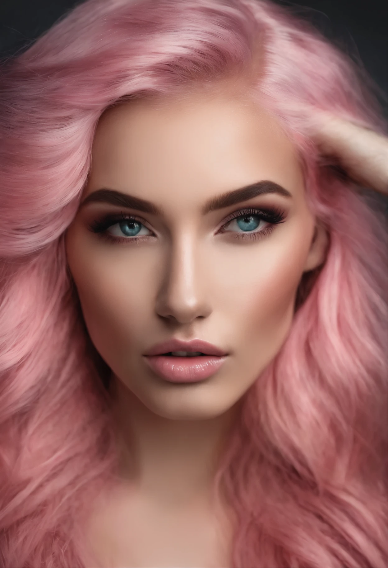 A model with pink hair, beautiful and perfect face, detailed face 