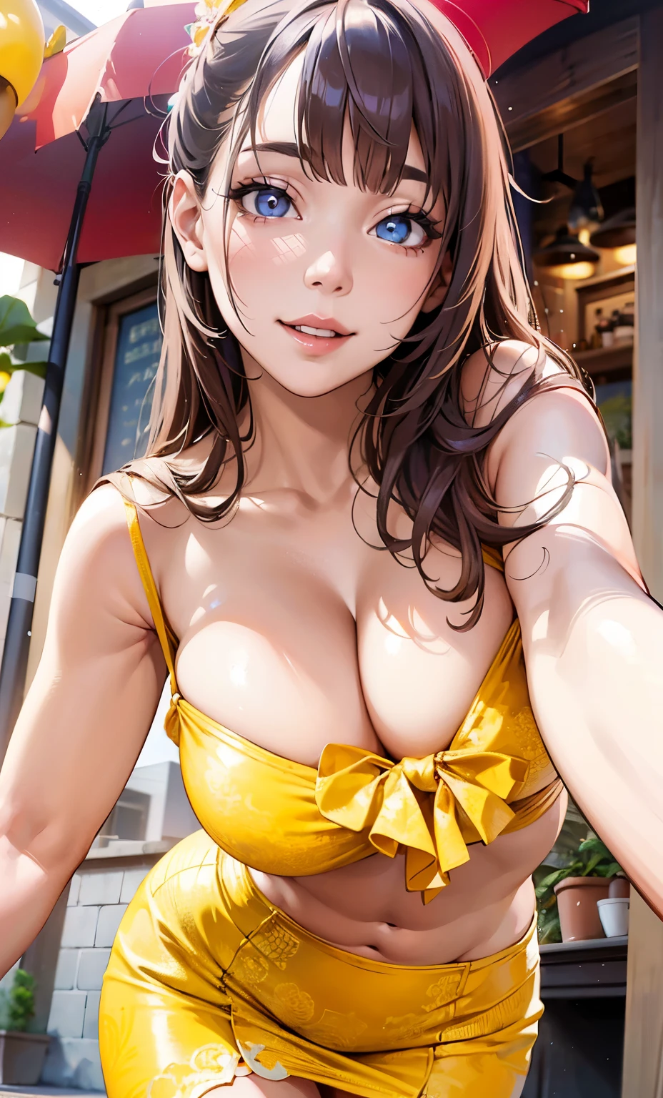 (best quality,4K,8k,high resolution,masterpiece:1.2),super detailed,(actual,realistically,realistically:1.37), Ultra high definition face, Woman in dress posing for photo, seduct smile, attractive girl, jaw-dropping beauty, large breasts, large , biggest breast, huge breast,Thin waist and thick hips, hourglass figure, fitness model, rosy cheeks, Alluring with a smile