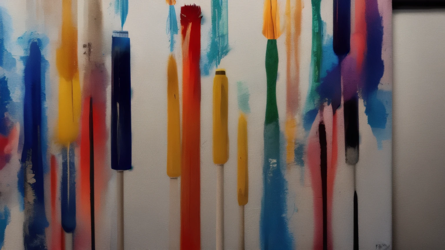 An artist stands in front of a blurred canvas, deep in thought. Paintbrushes and tubes of color lie scattered around, hinting at the creative process taking place. The room itself is a blur of inspiration, with abstract shapes and colors reflecting the artist's vision.
