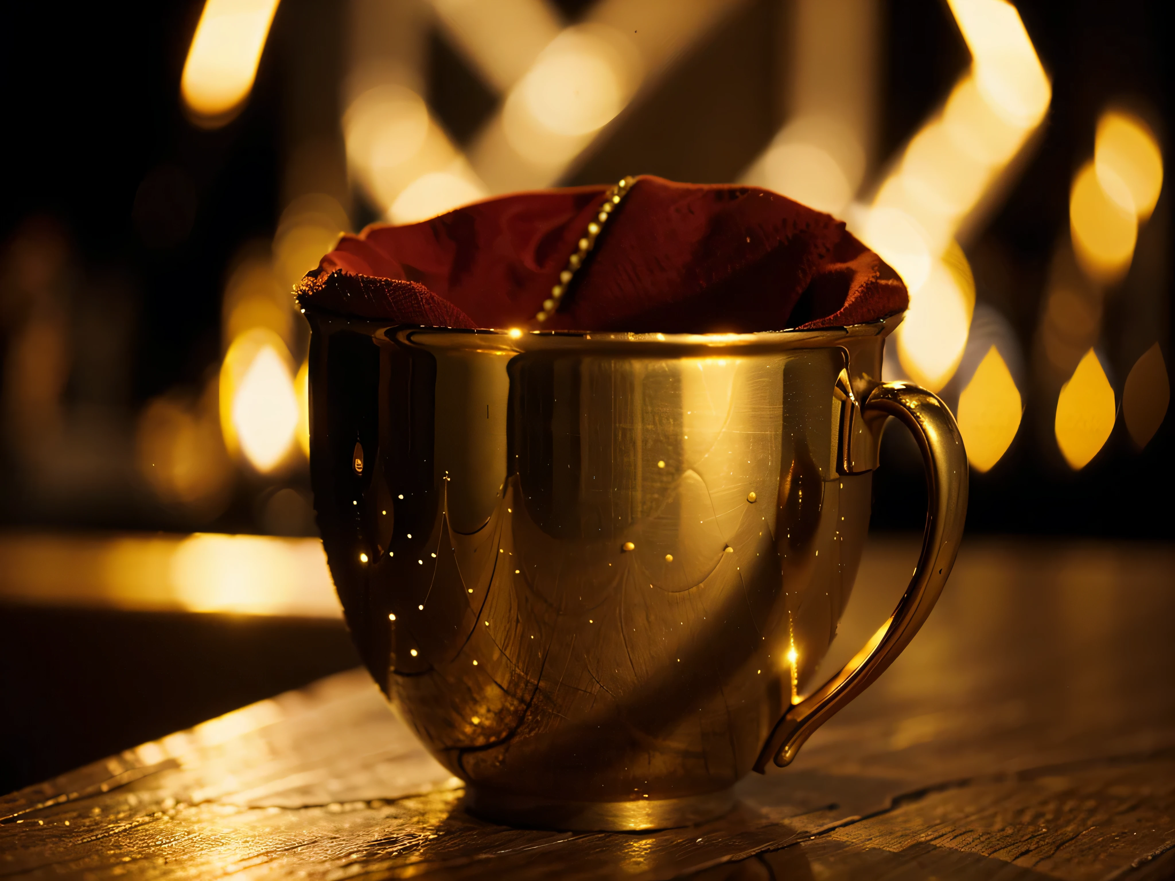golden cup on a red bokeh lighting background