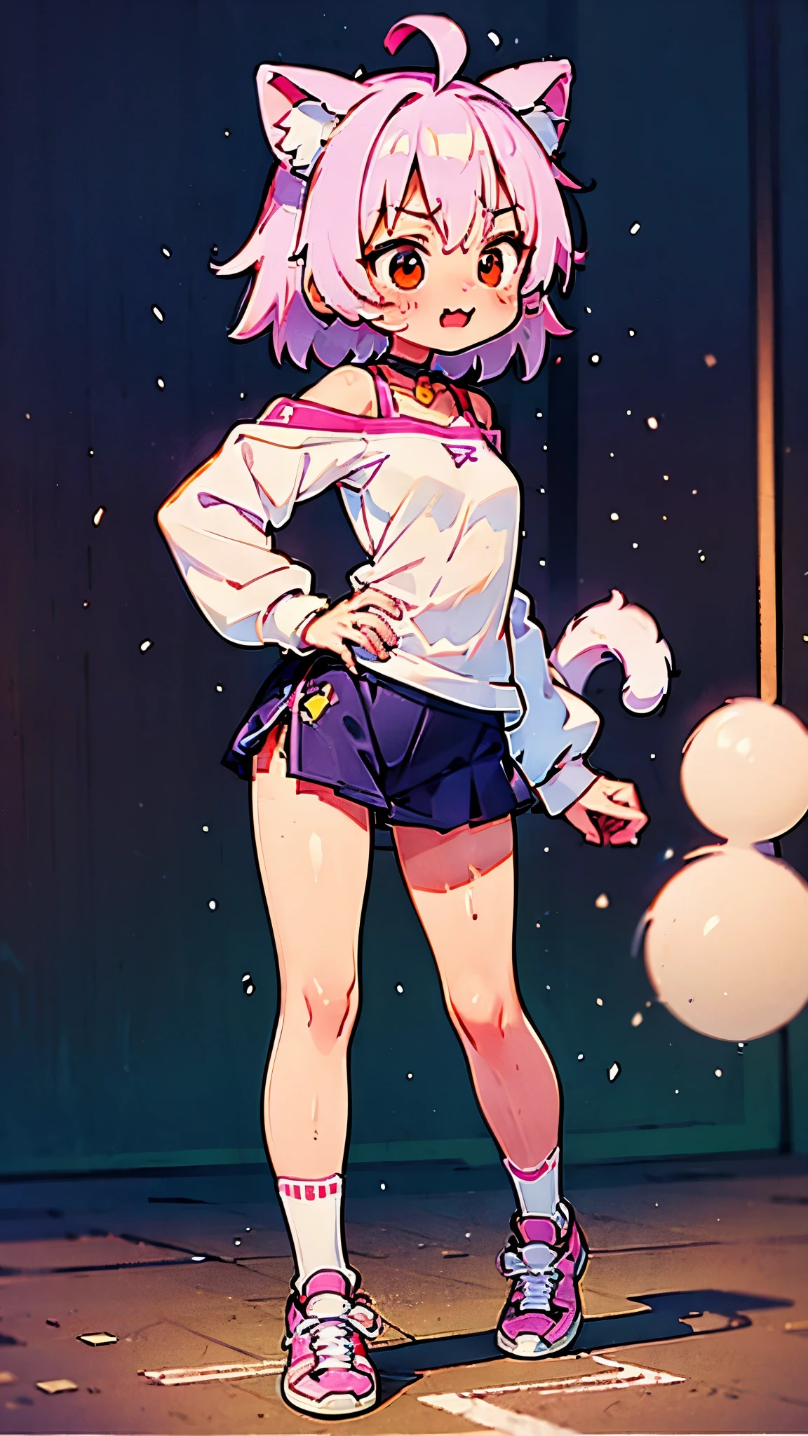 ((MIA)), full body, ((solo)), dynamic pose, jogging, running pose with an expression of fatigue from exercise, sweating, struggling looking forward, 3/4 view, wearing a purple sweatshirt and short white and pink sports shorts